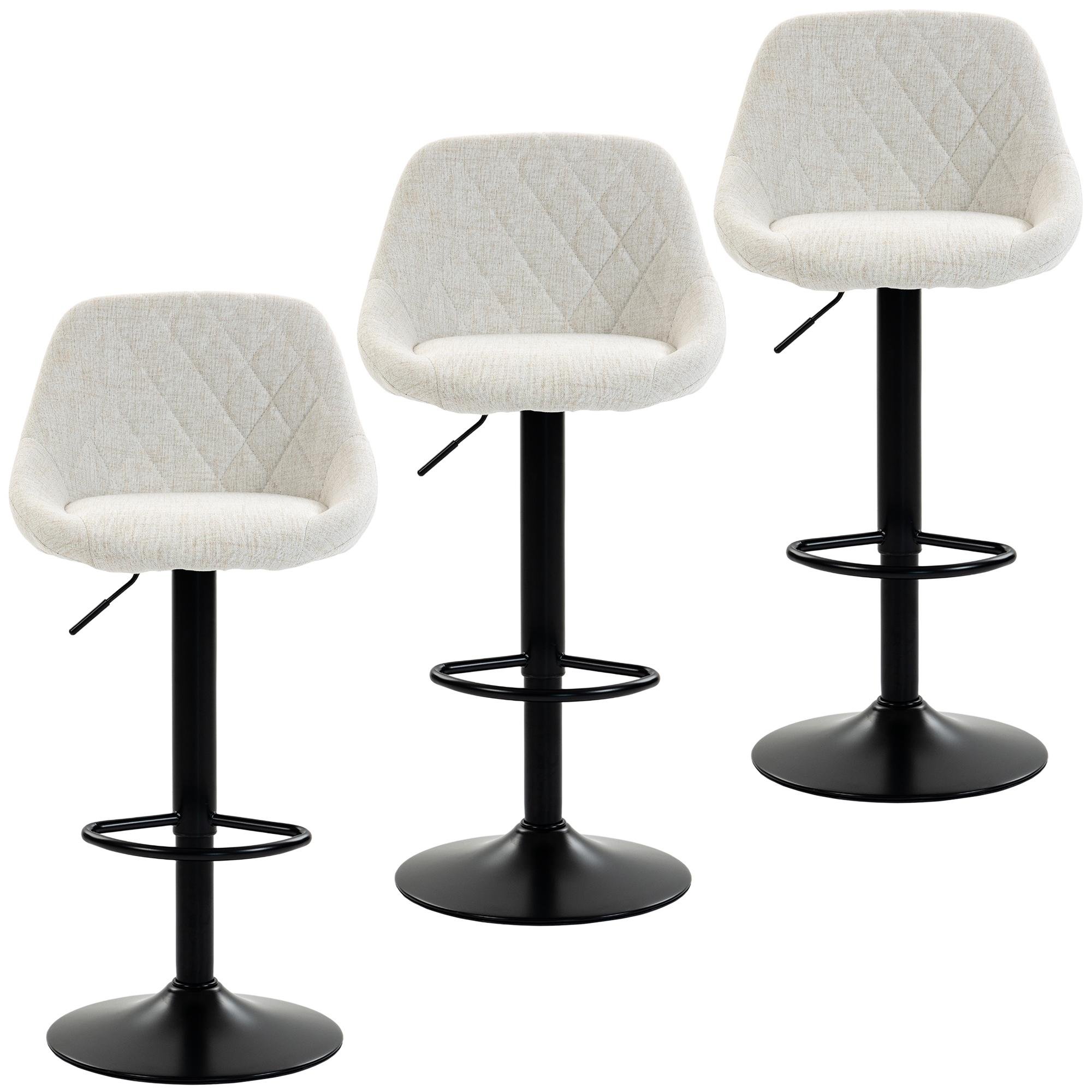 Off-White Linen-Look Bar Stools, Set of 3
