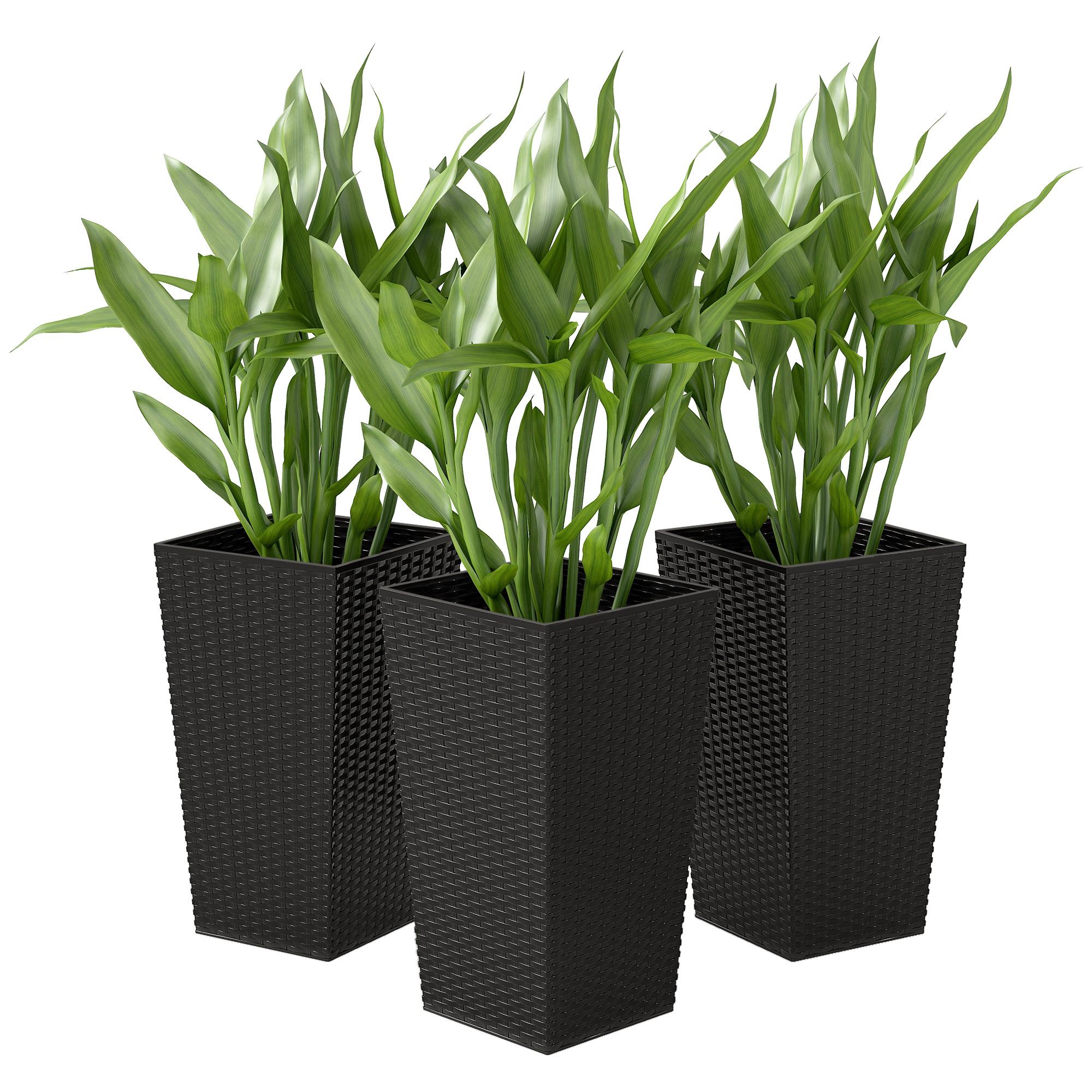 Black Rattan-Look Planters, 24-Inch Set of 3