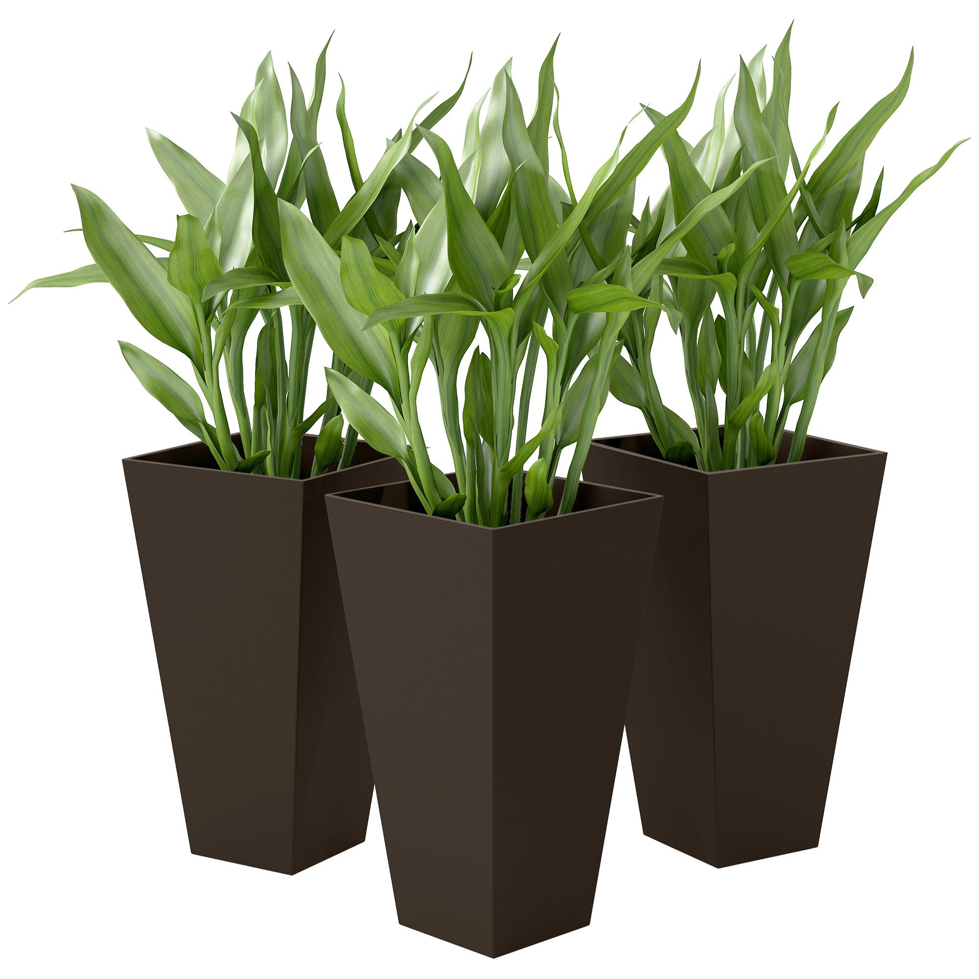 28 Inch Brown Planters, Matte PP Set of 3 for Patio