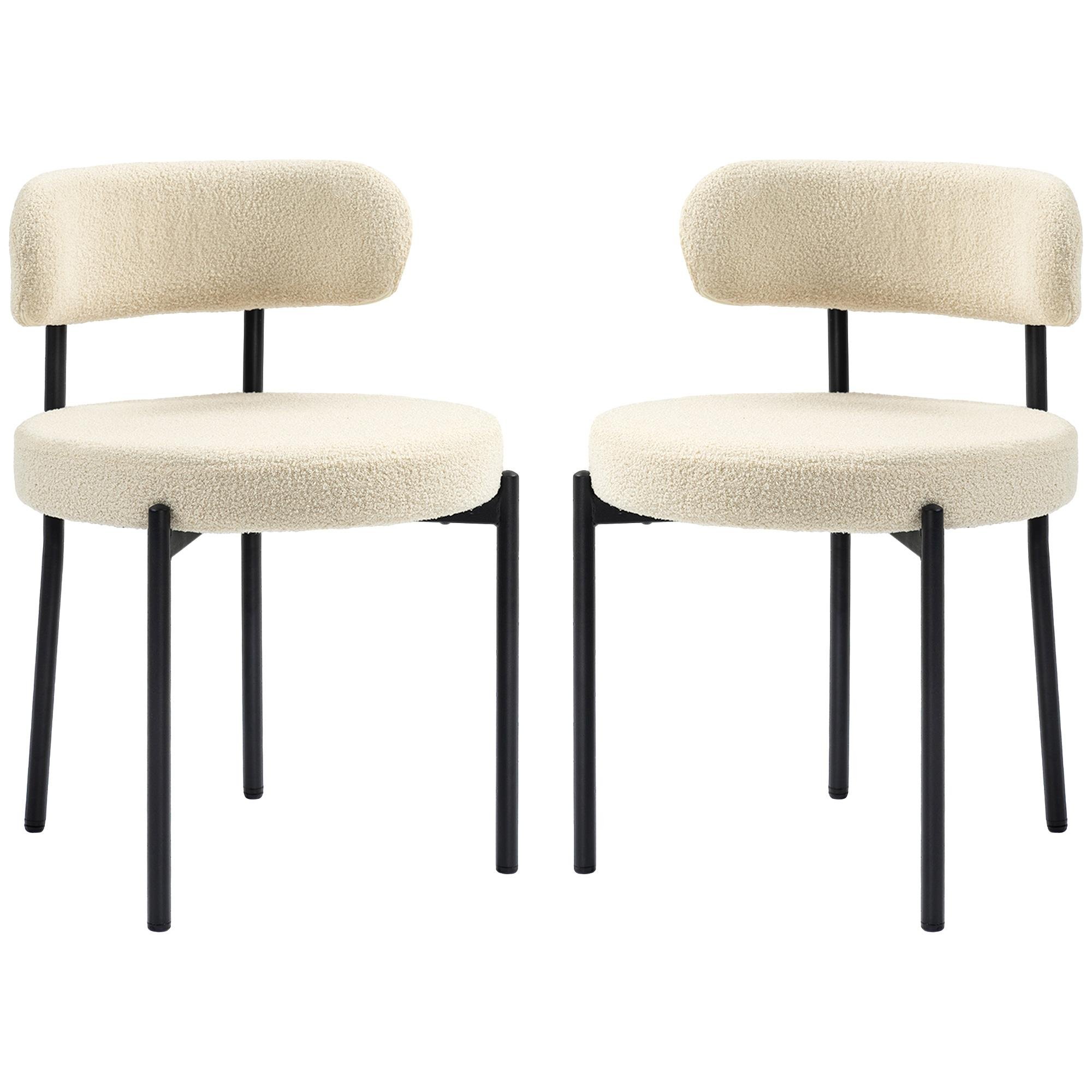 Beige Berber Dining Chairs, Set of 2 with Steel Legs