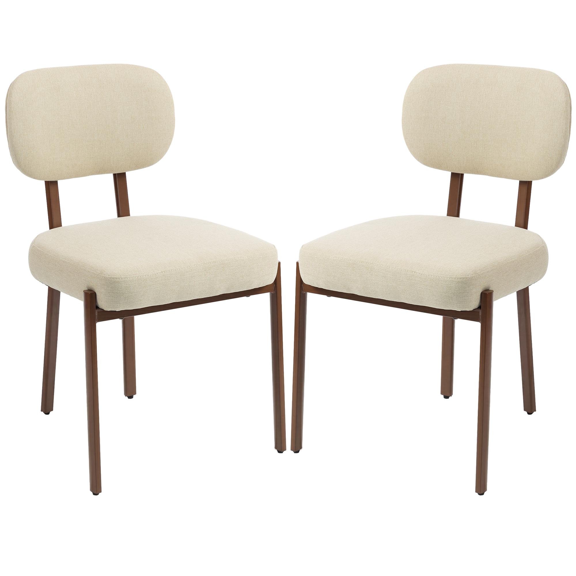 Beige Upholstered Dining Chairs with Wide Seats, Set of 2
