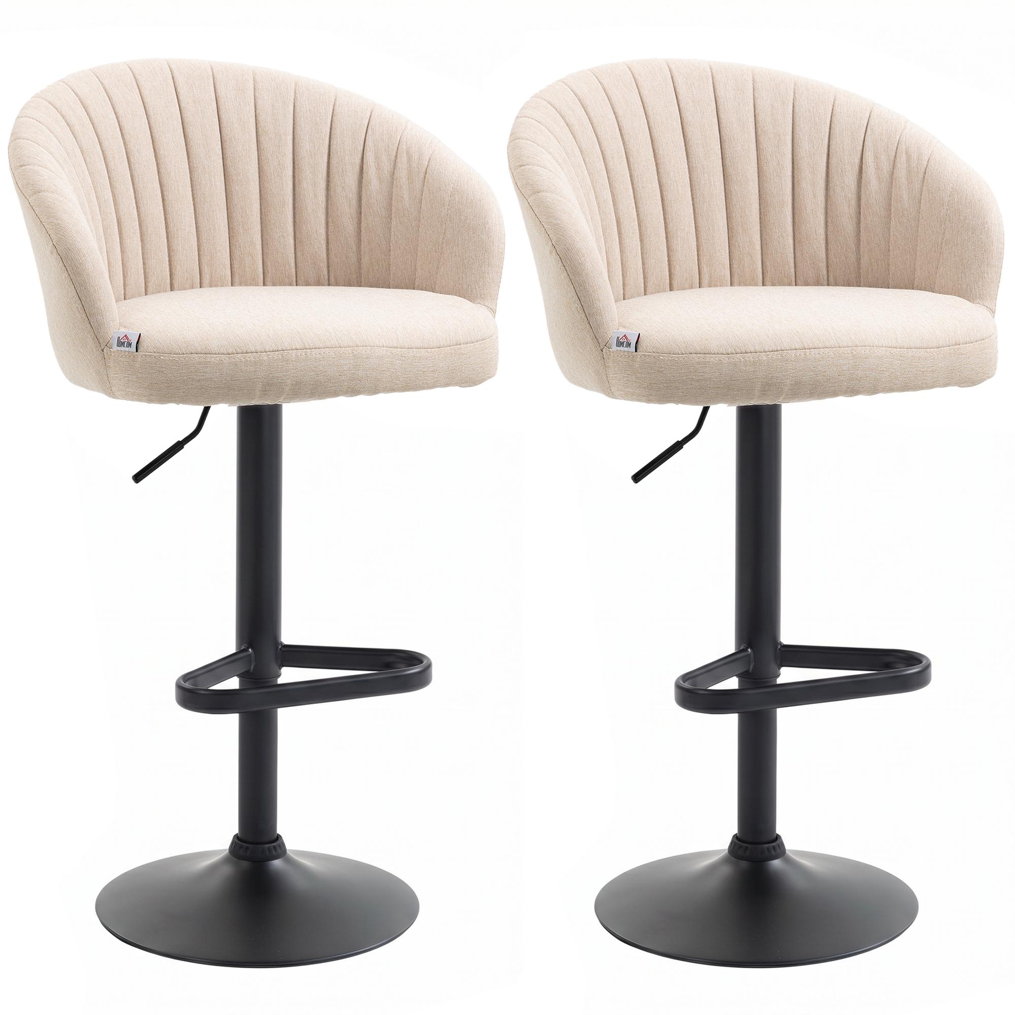Beige Linen Look Swivel Stools, Adjustable Set of 2