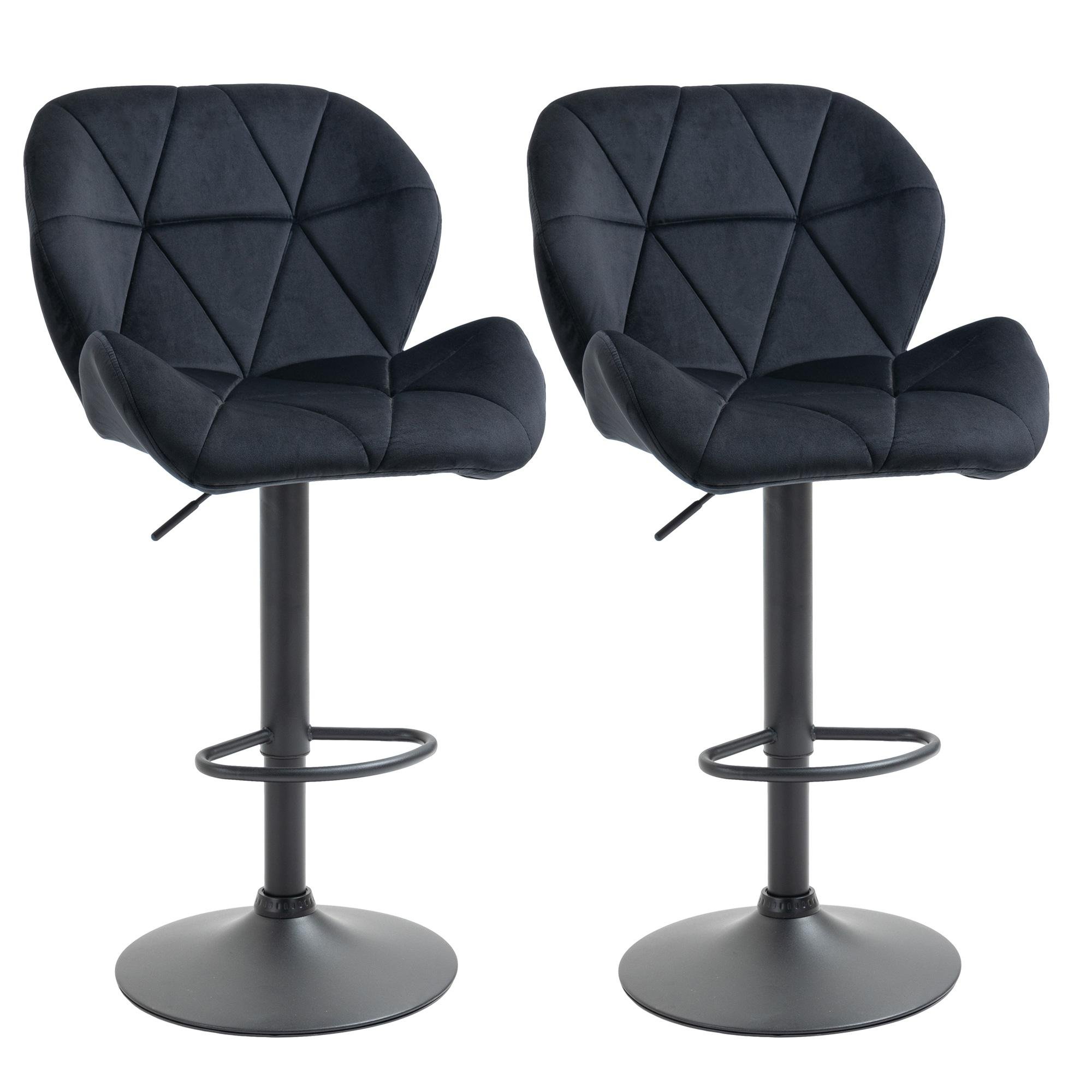 Black Swivel Bar Stools, Adjustable Height, Set of 2