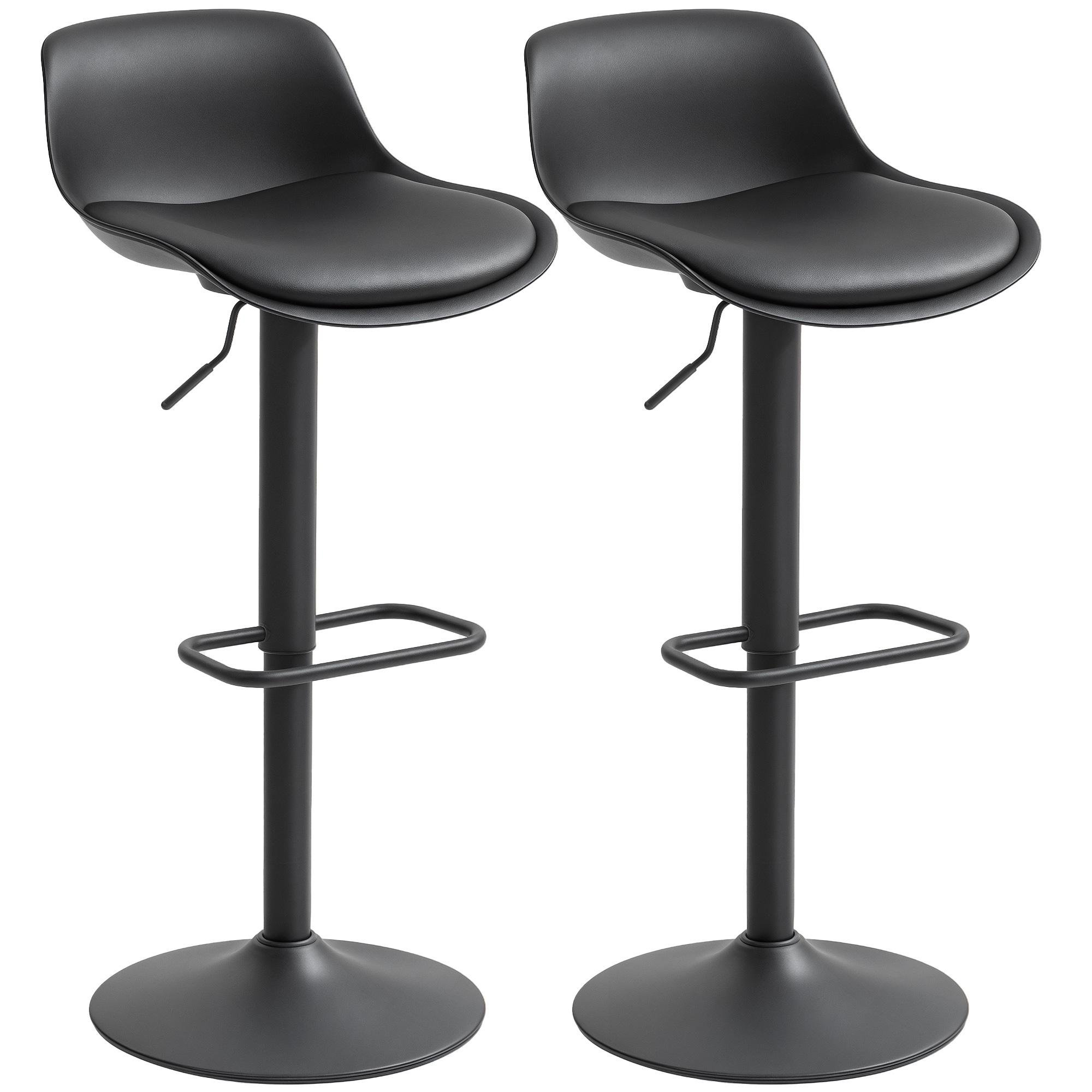 Black Adjustable PU Stools with 360° Swivel, Set of 2