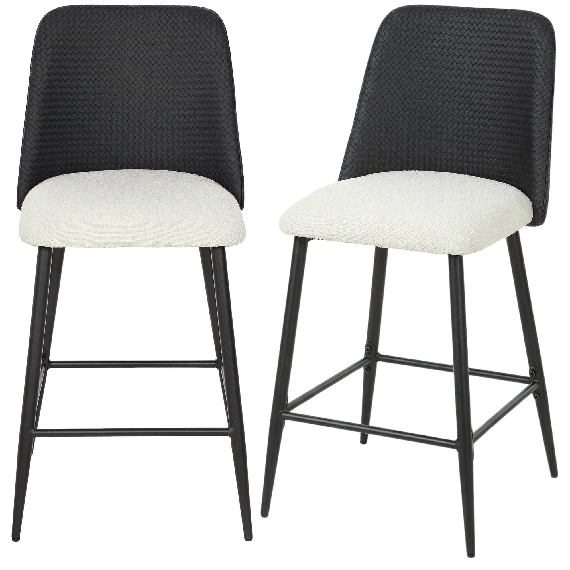 Black Linen-Look Bar Stools, Set of 2, 26" Counter Height