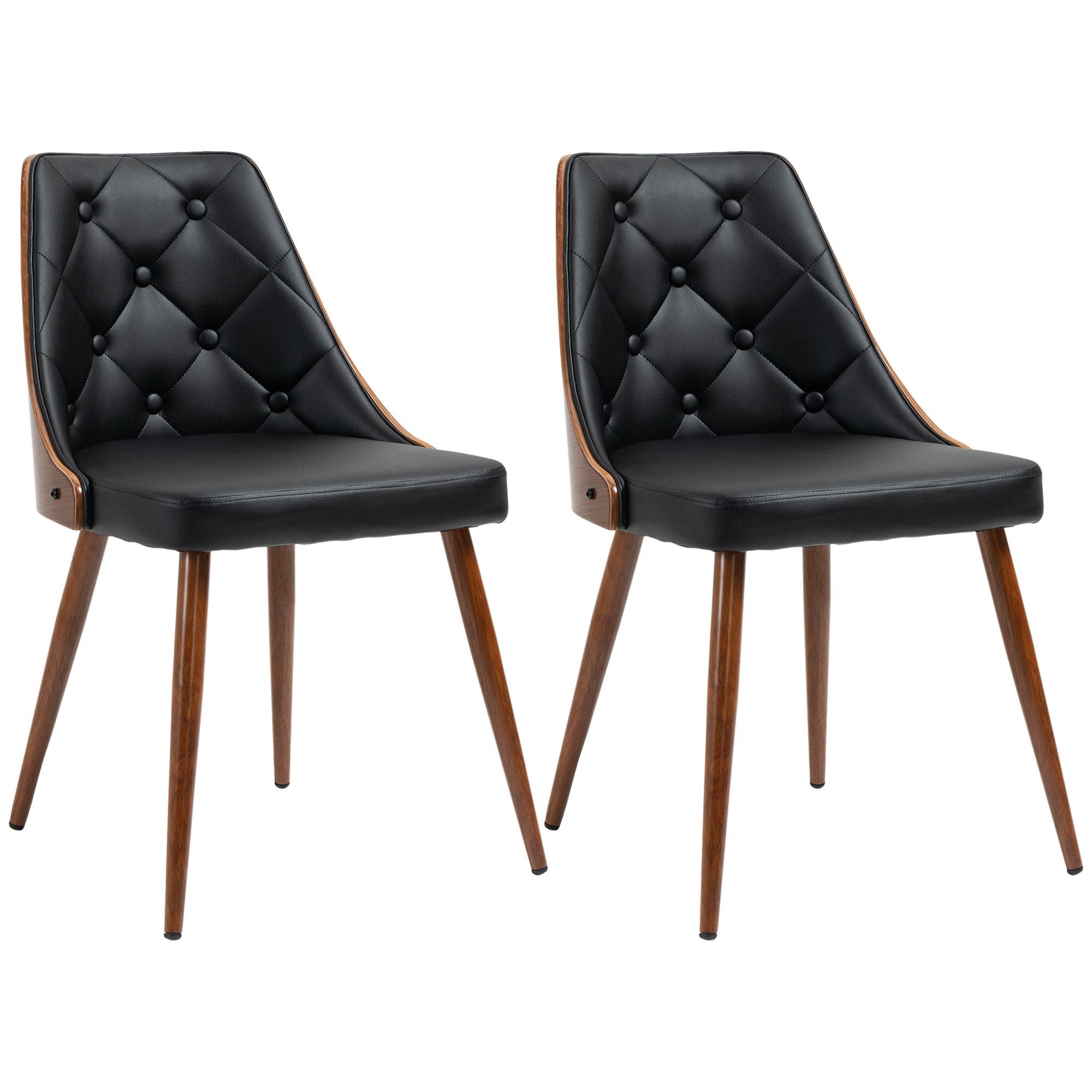Black Button Tufted PU Chairs, Set of 2