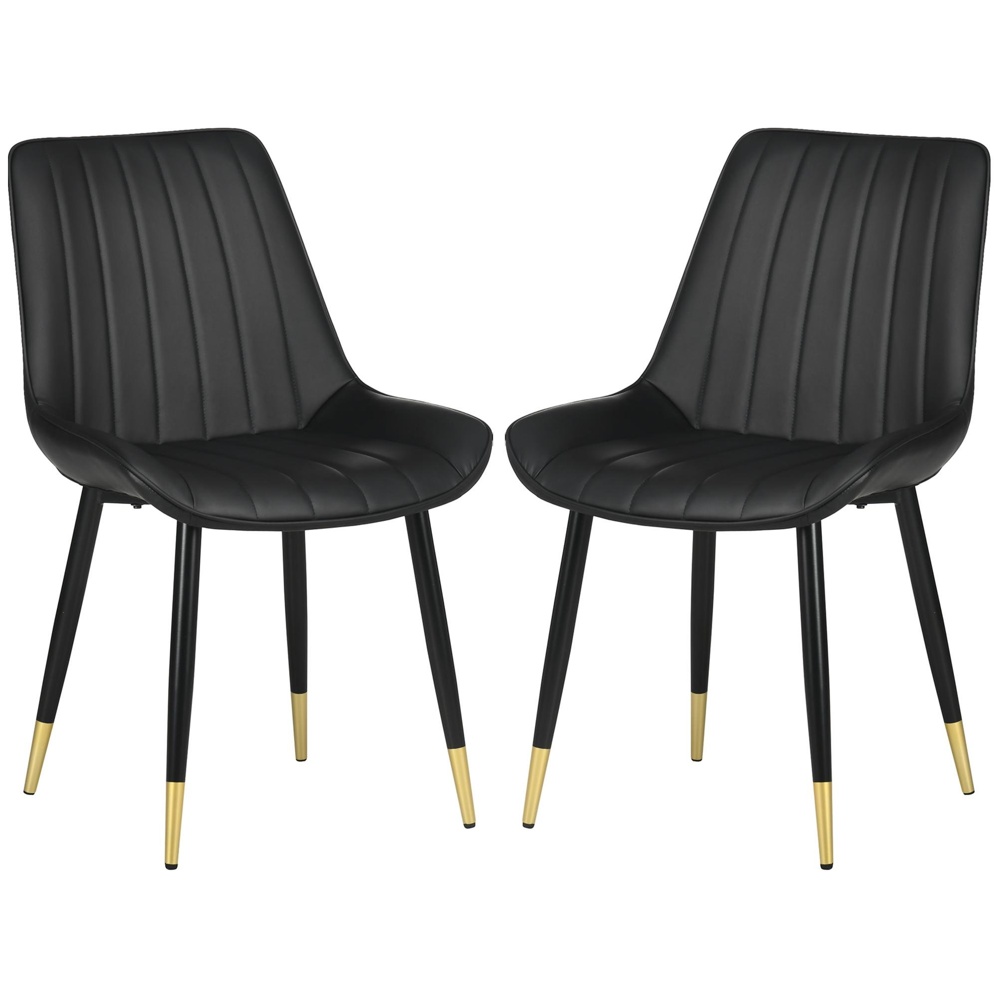 Black Channel Tufted Chairs with PU Leather Upholstery, Set of 2