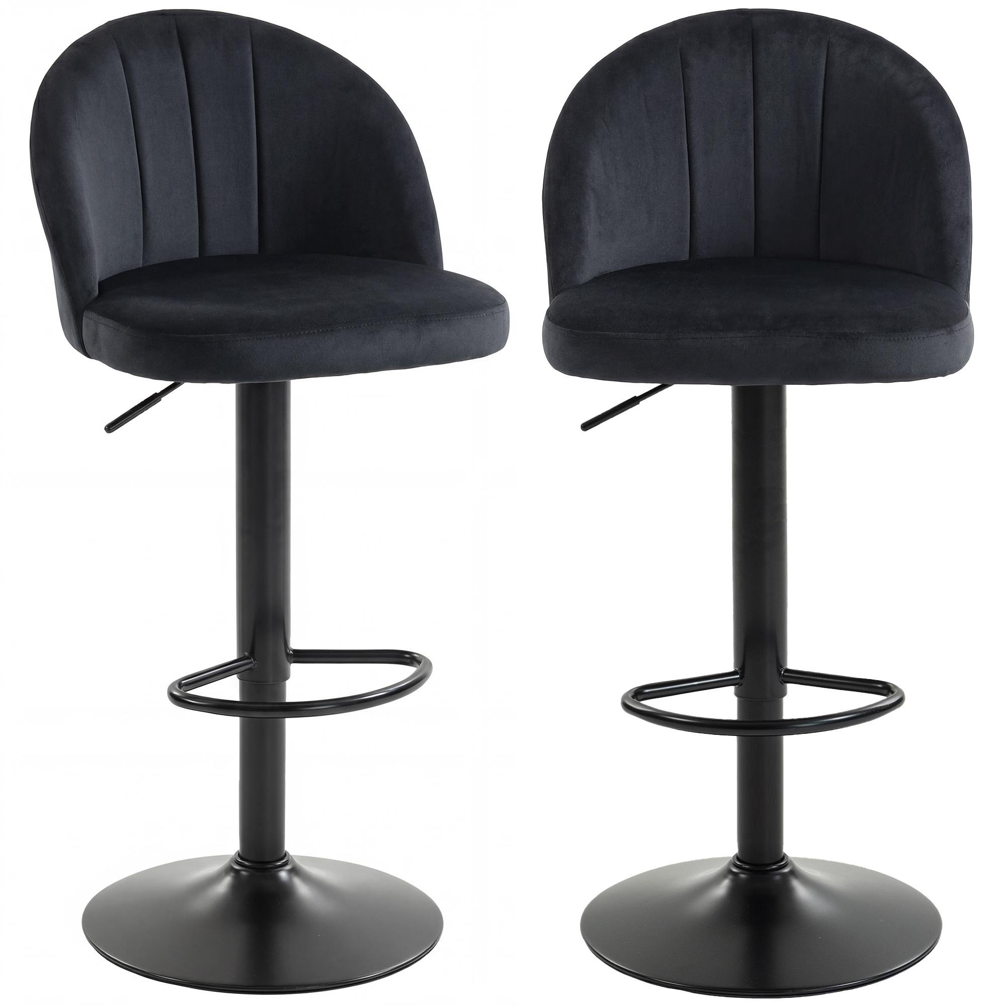 Black Velvet-Feel Counter Stools, Set of 2, Swivel