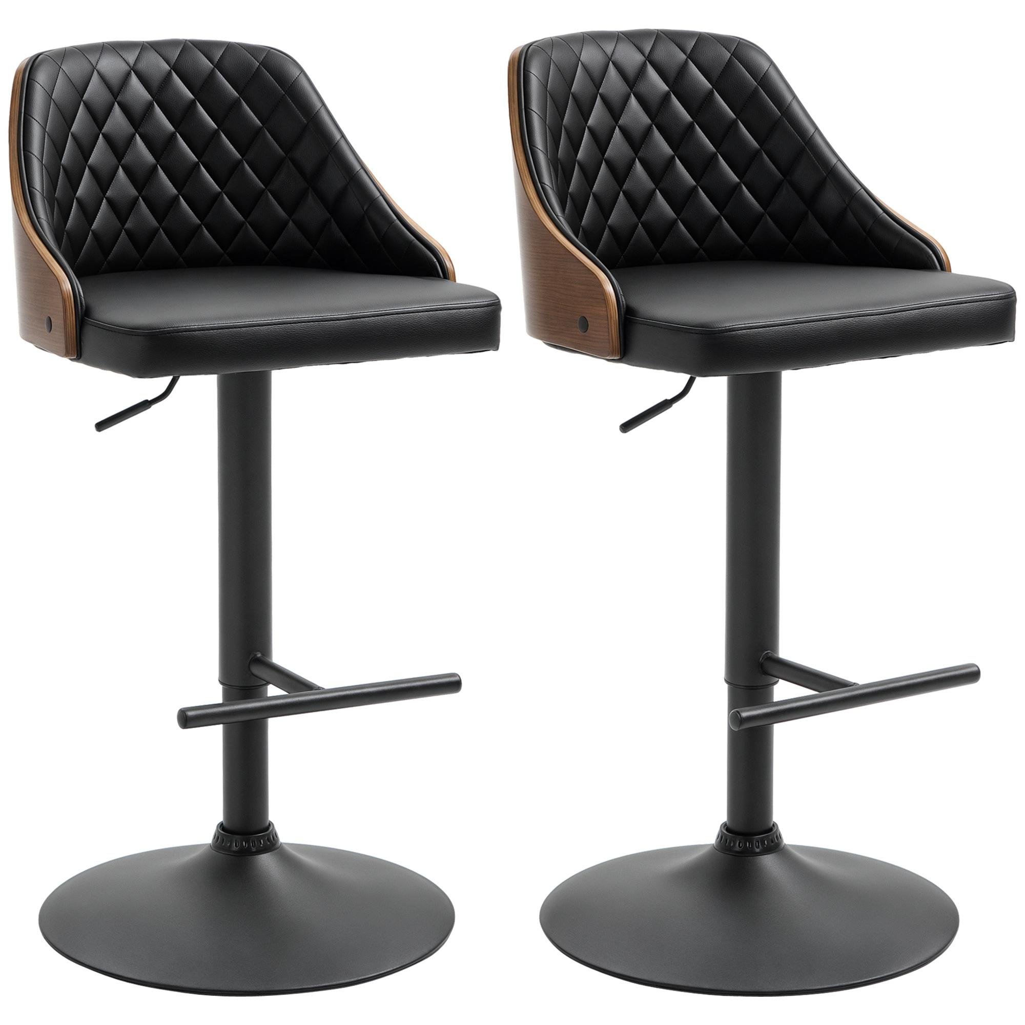 Black Diamond Stitch Bar Stools, Adjustable Set of 2
