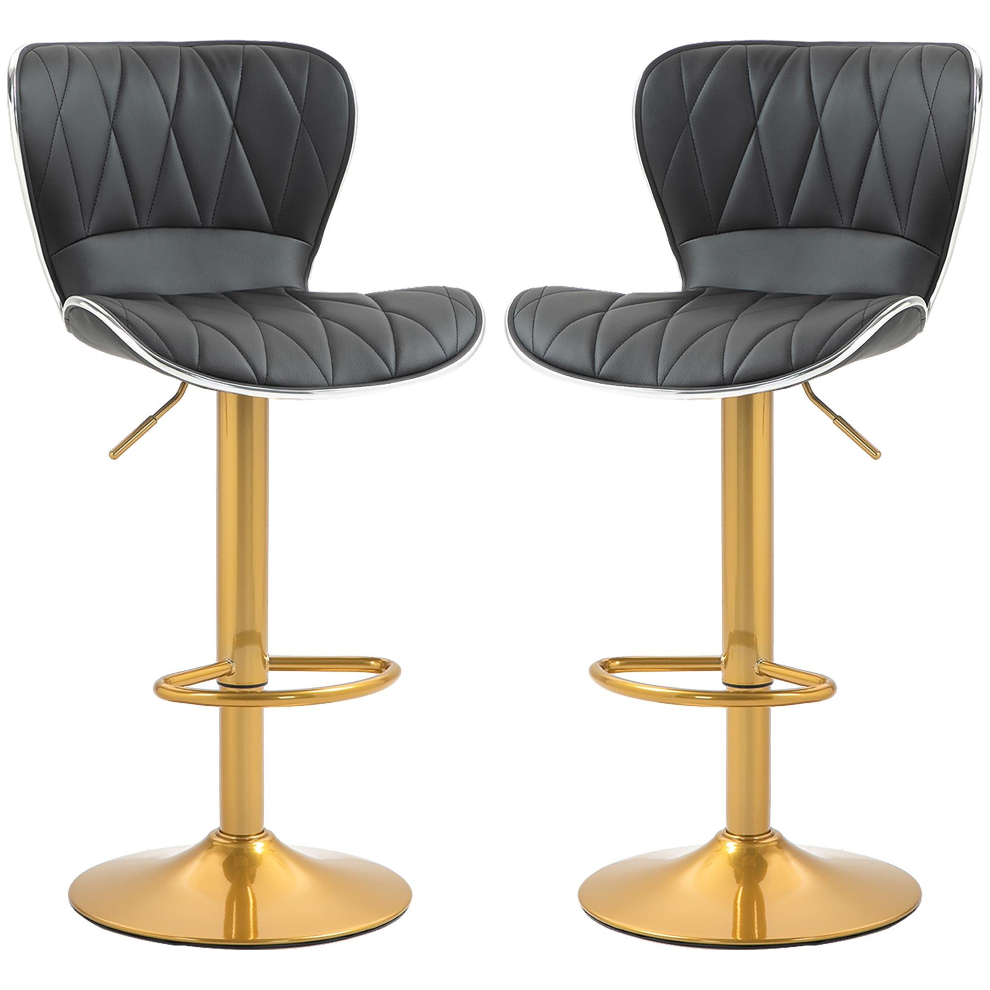 Black Gold Diamond Tufted Stools, Adjustable Set of 2