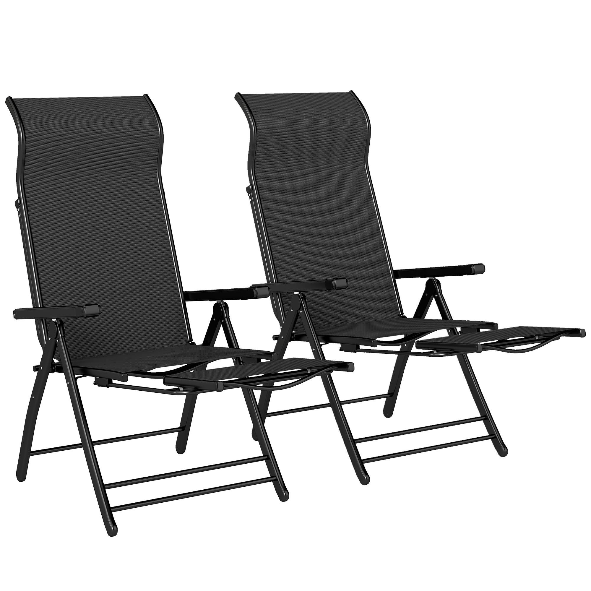 Black Five-Position Patio Chairs with Footrests, Set of 2