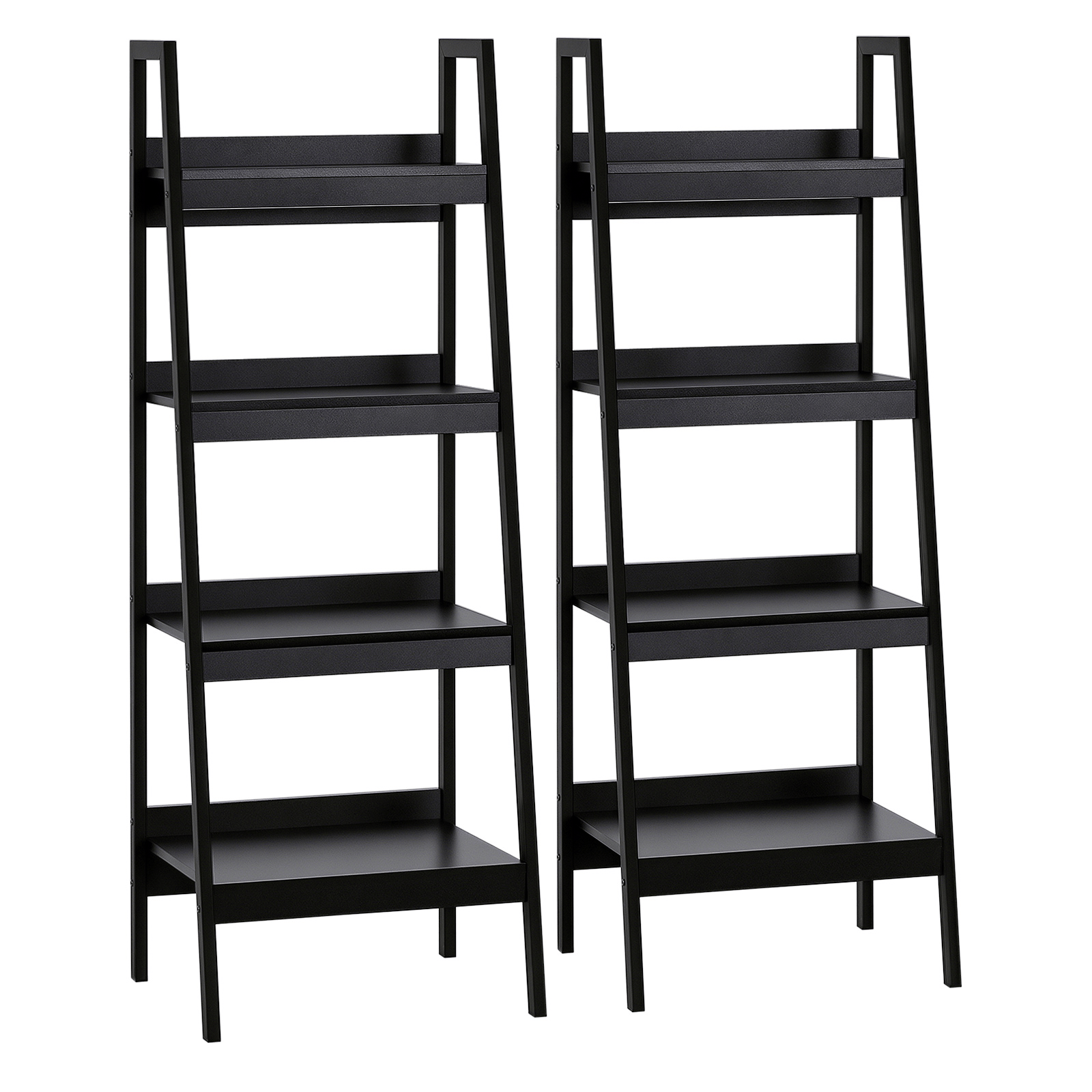 black four tier ladder shelf, set of 2 display bookcases
