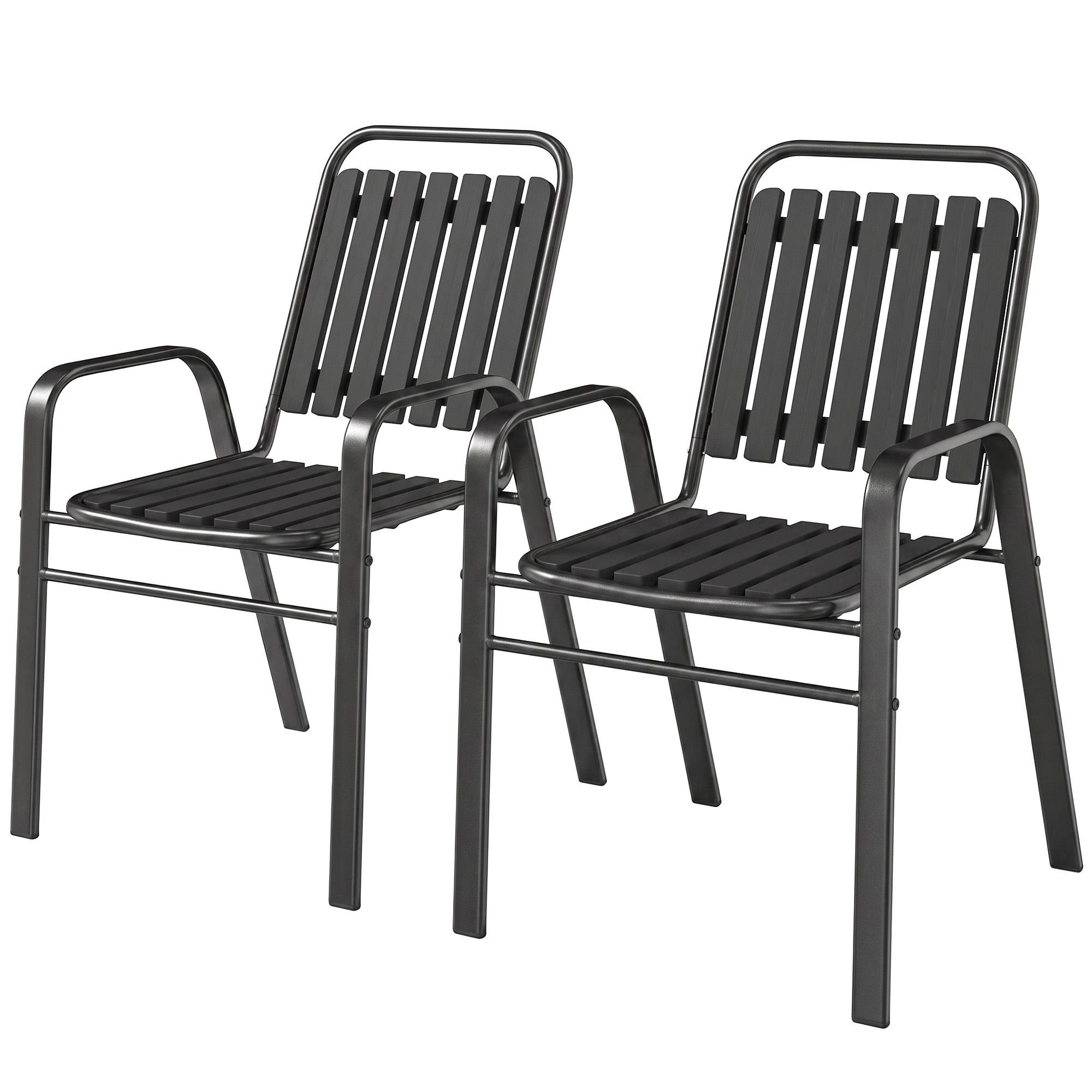 Black Stackable Patio Chairs, Set of 2 for Outdoor Dining