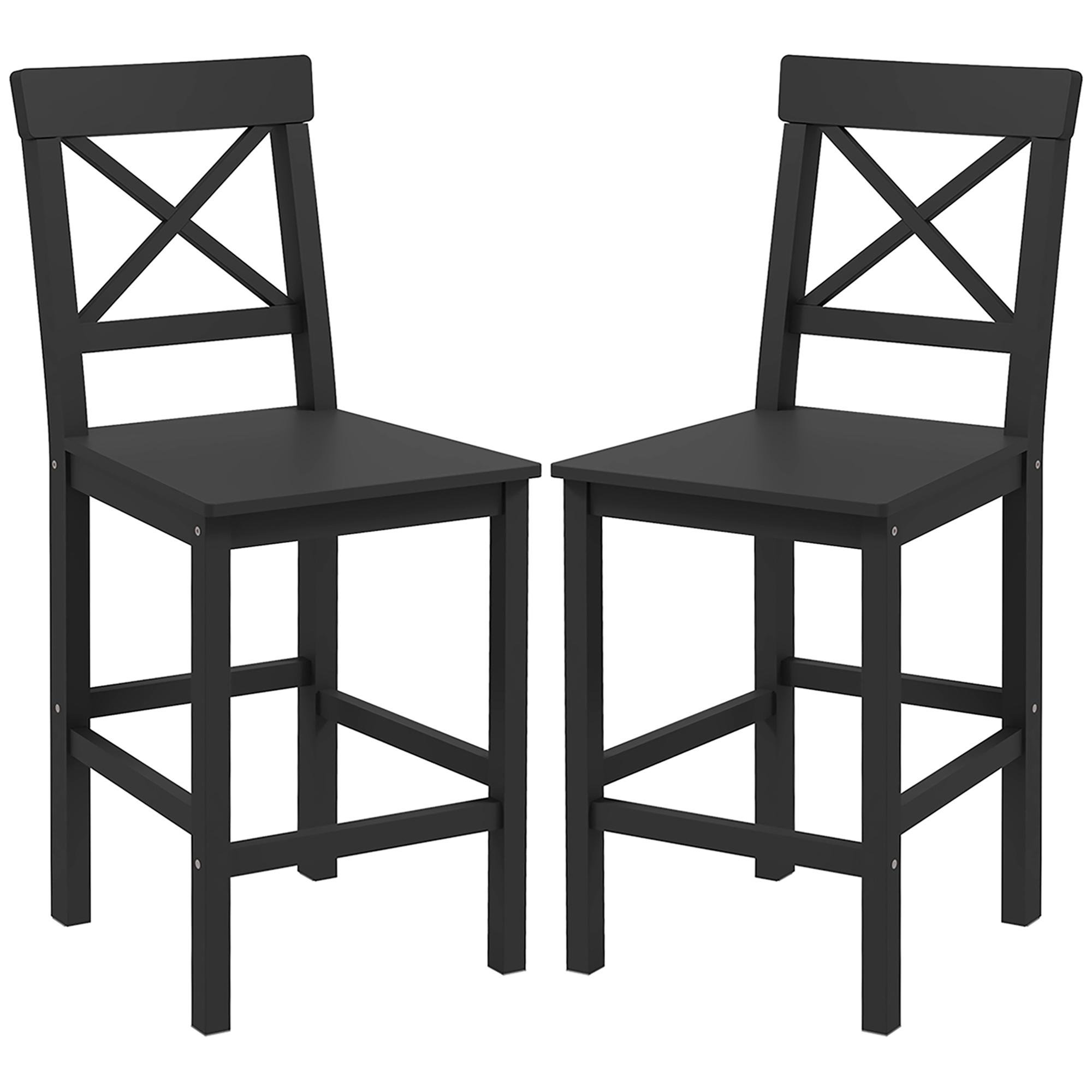 Black Pine Counter Stools with Cross Backs, Set of 2