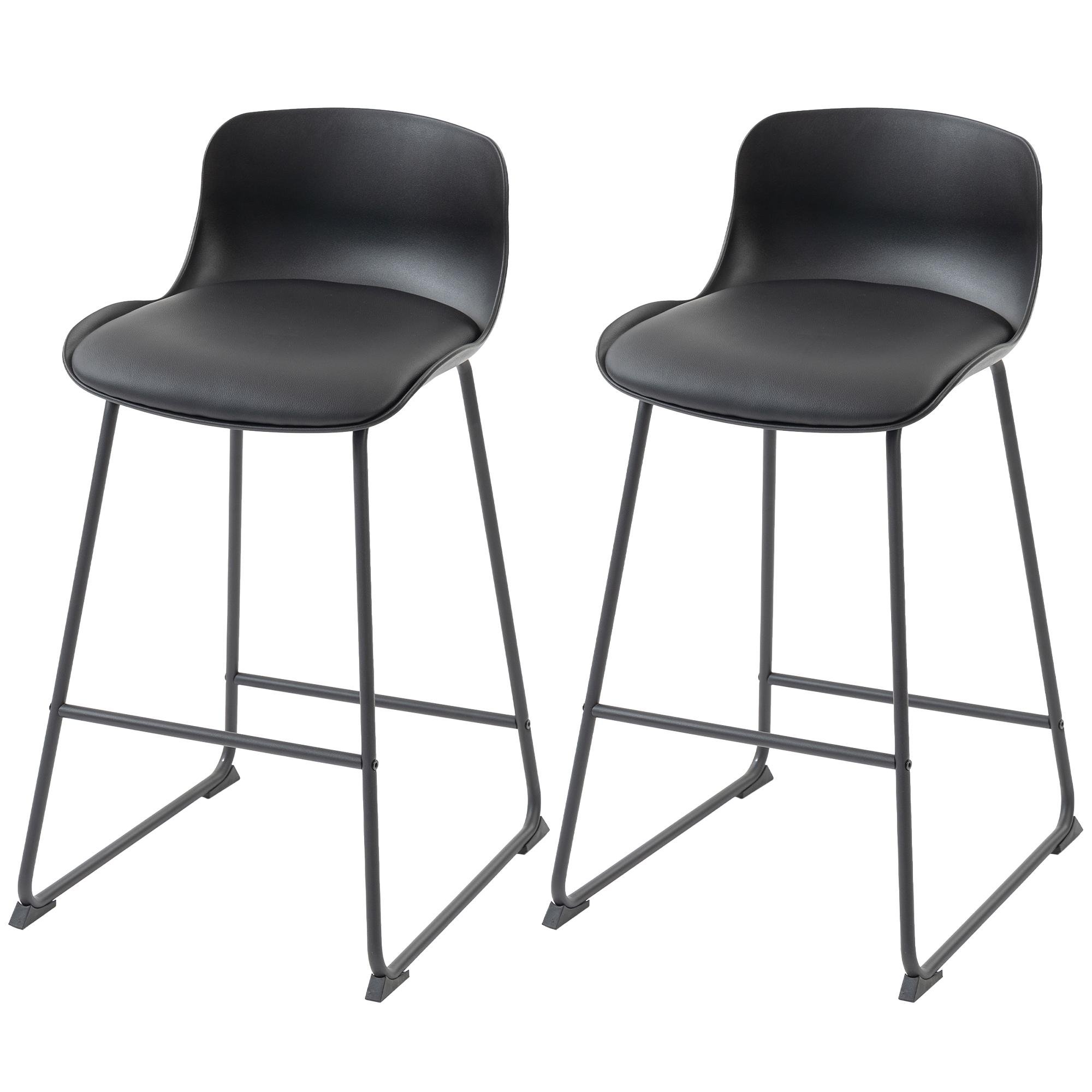 Black PU Leather Counter Stools, Set of 2, 35-39 in Counter
