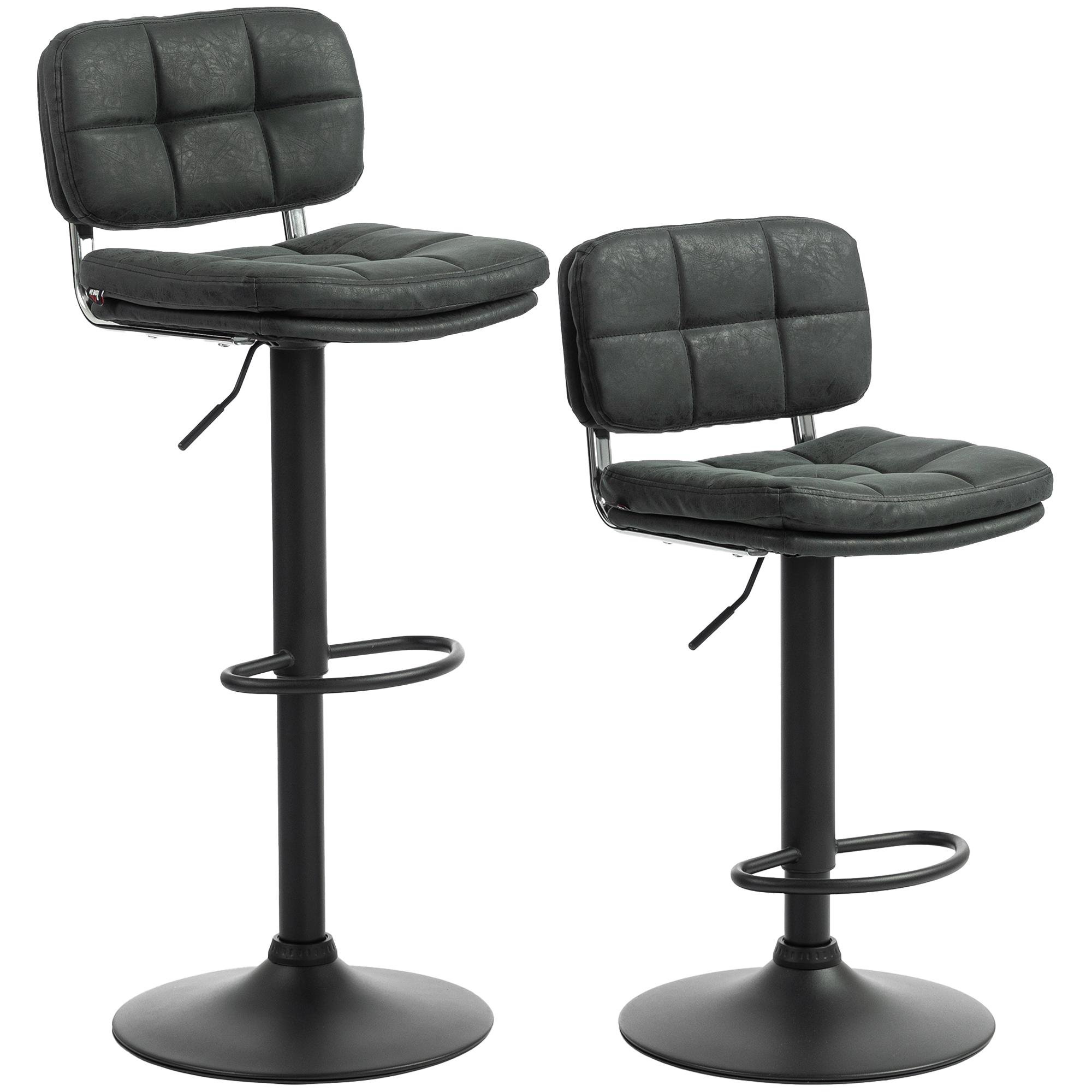 Black Tufted Stools, Set of 2 with Adjustable Height