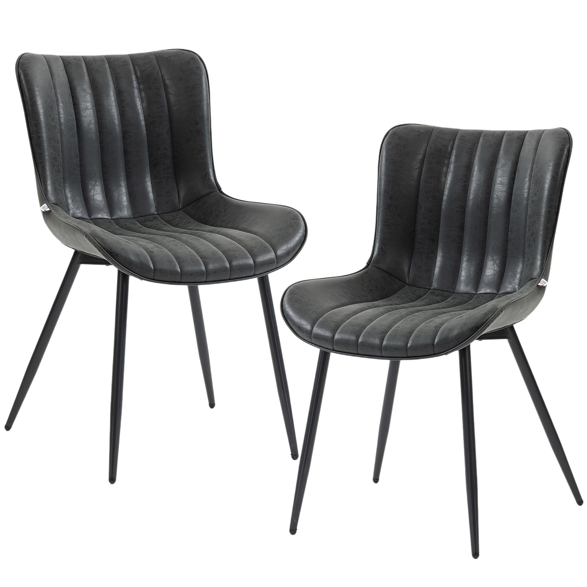Black polyurethane dining chair set of 2 with tufted upholstery