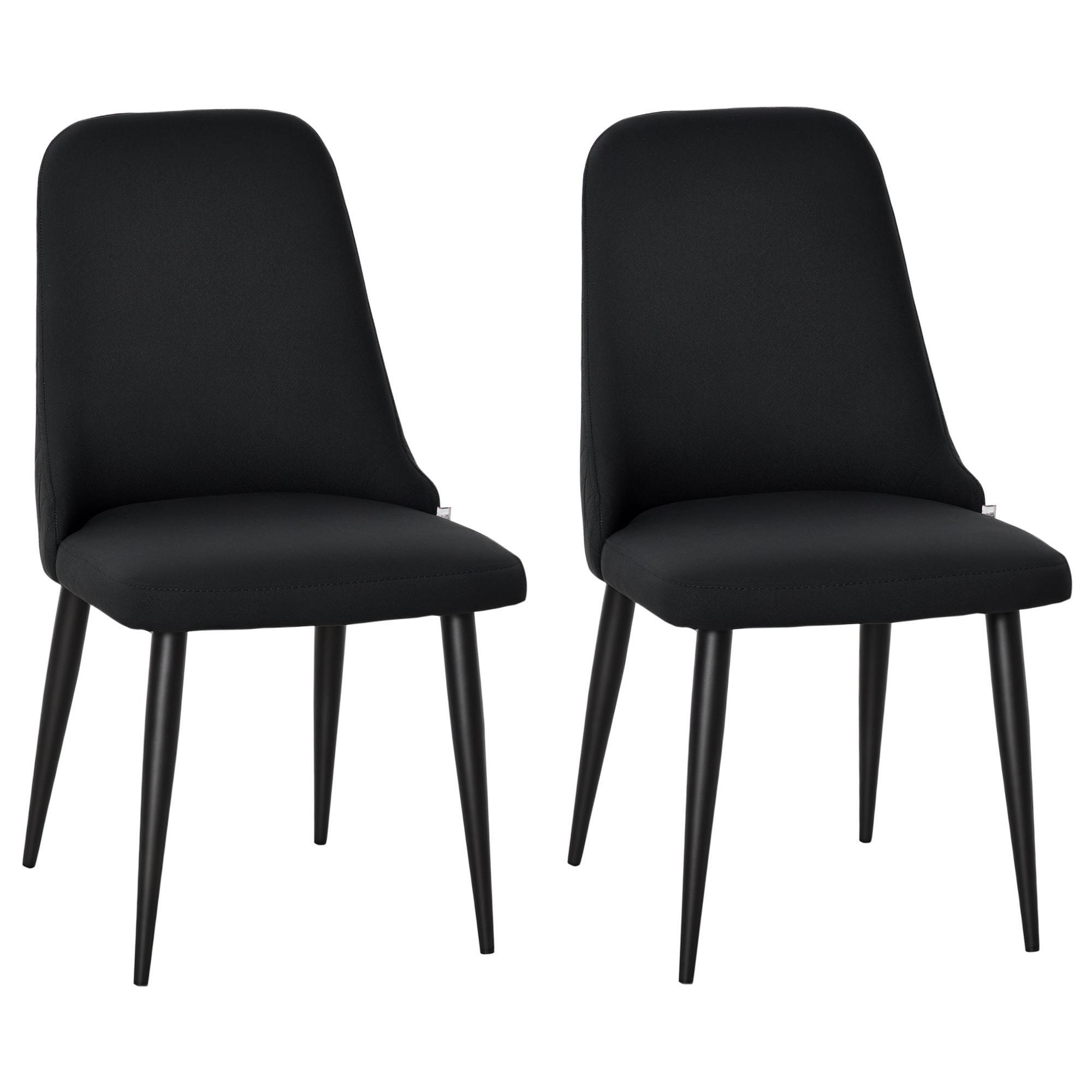 Black Linen-Touch Dining Chairs with Steel Legs, Set of 2