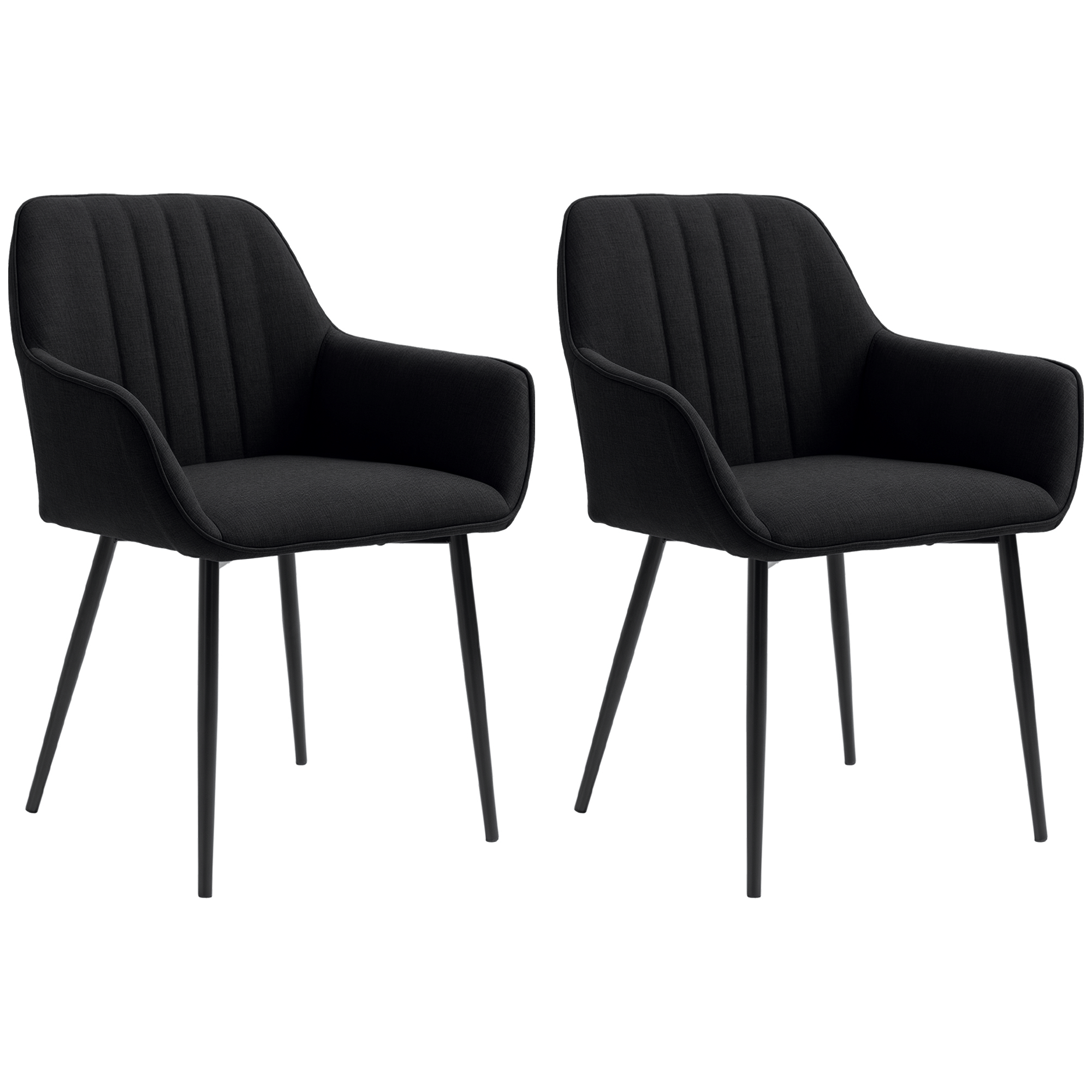 Black Linen Accent Chair Set with Padded Seats for Dining
