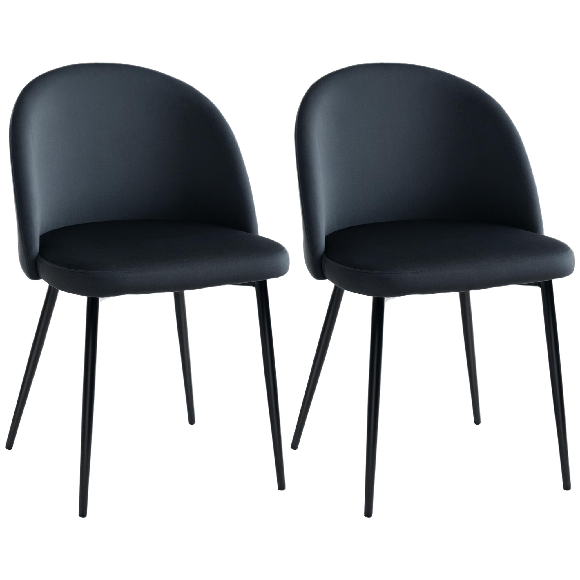 Black Velvet Dining Chairs with Curved Backs, Set of 2
