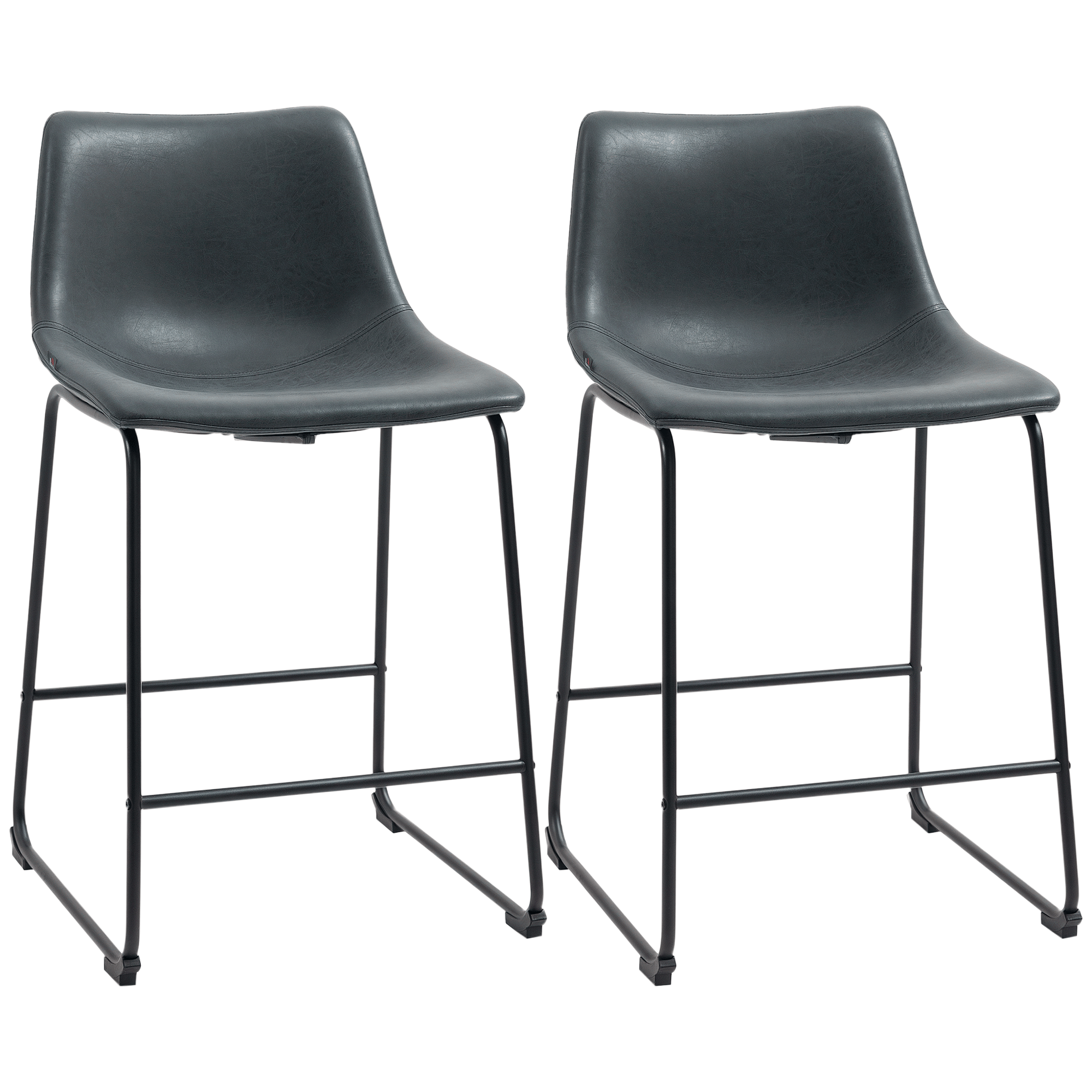 Black Vintage Counter Stools, Set of 2 with Footrests
