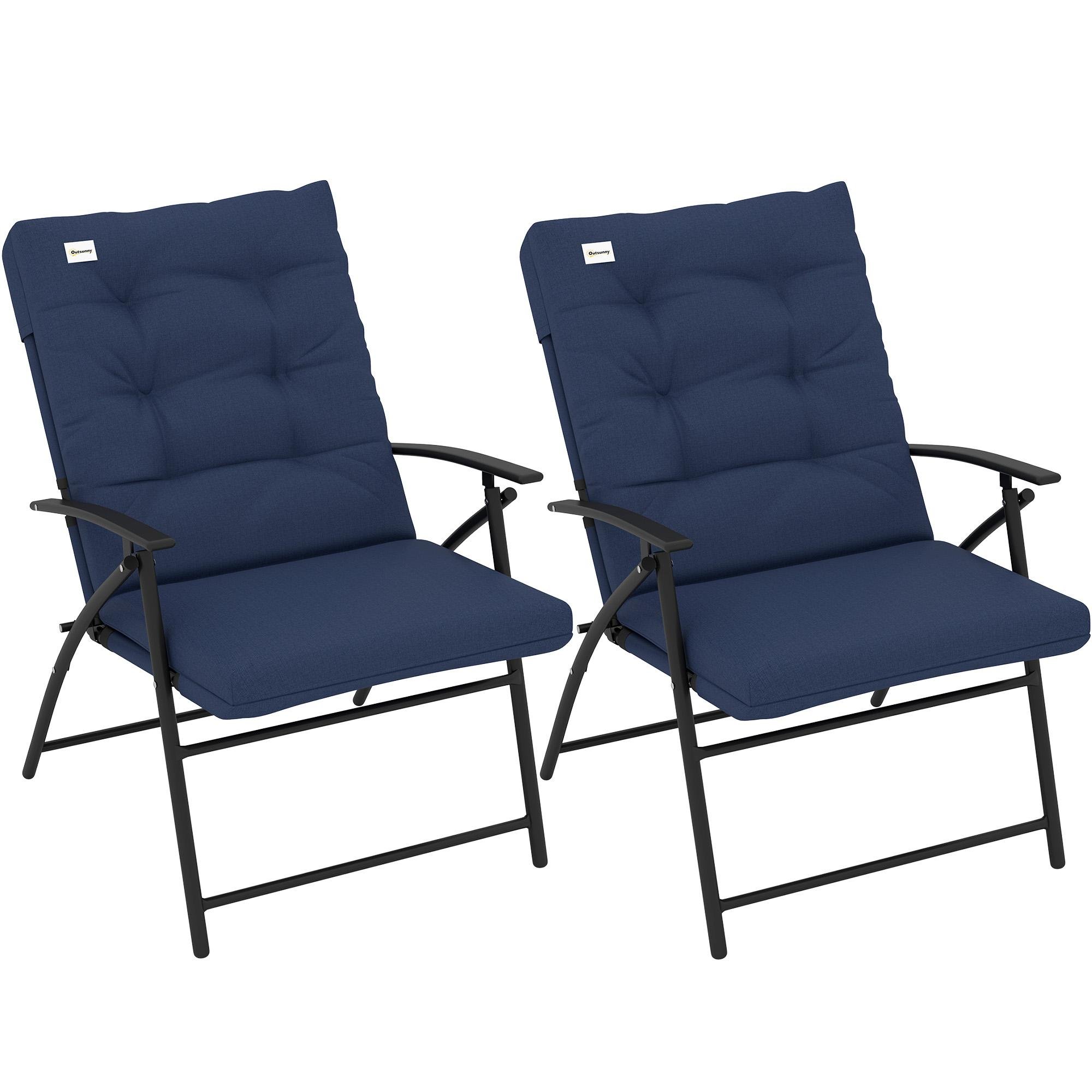 Blue Padded Patio Chairs with Adjustable Backrests, Set of 2