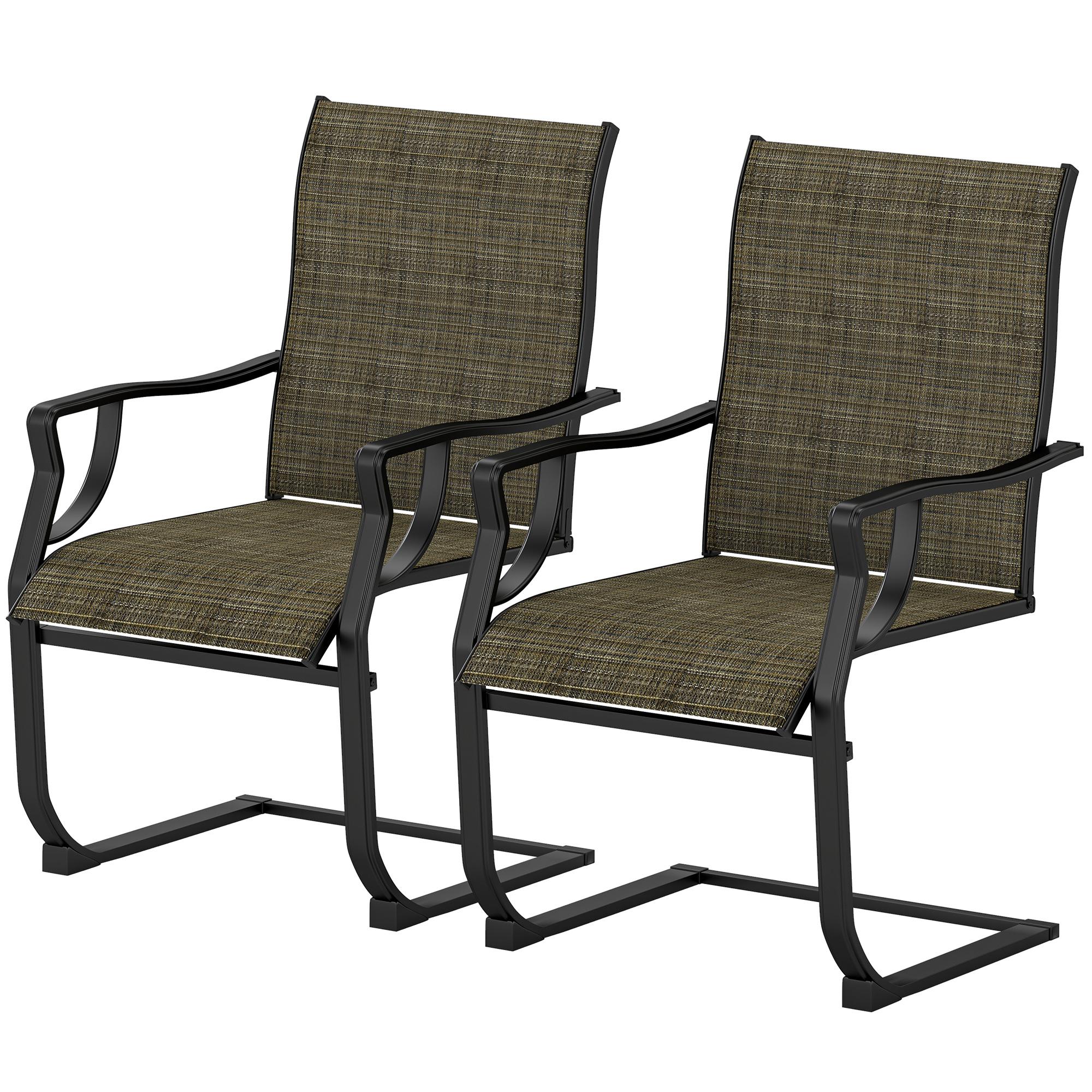 Brown C Spring Patio Chairs with Breathable Mesh, Set of 2