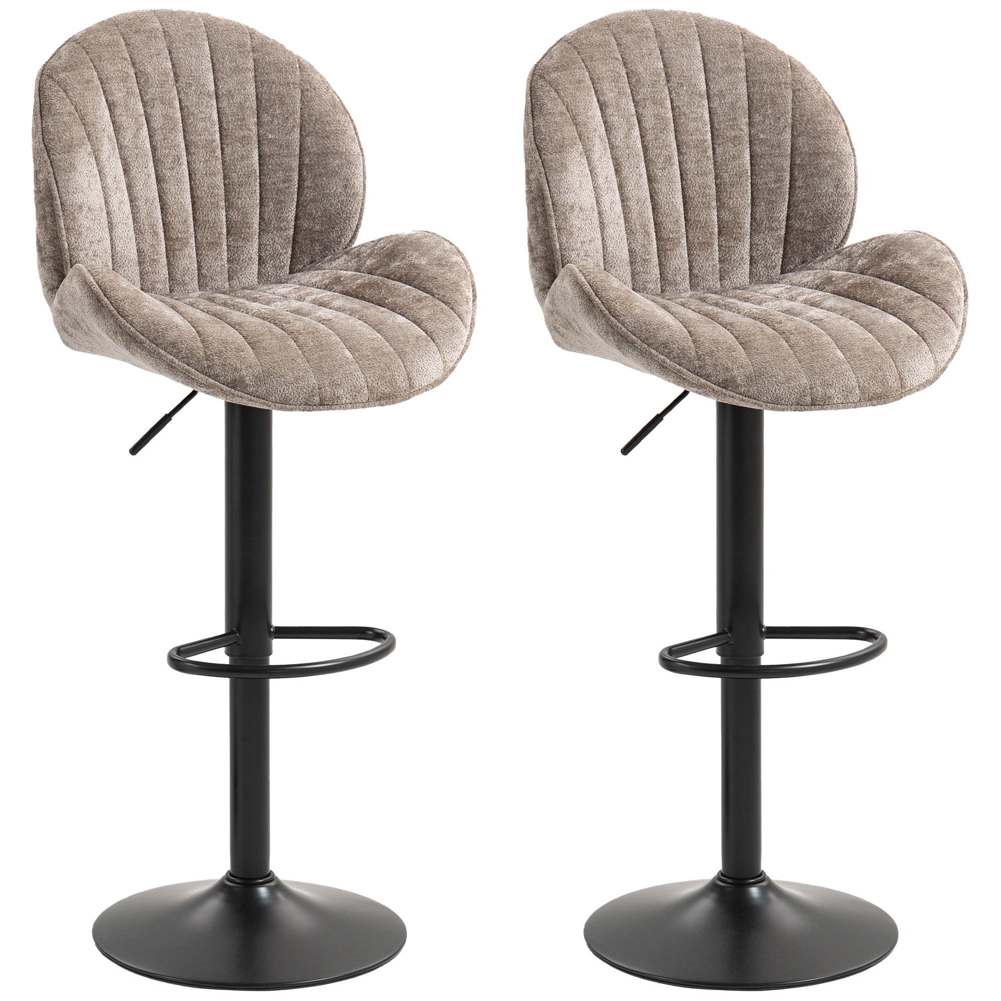 Brown Chenille Shell Bar Stools, Adjustable Set of 2