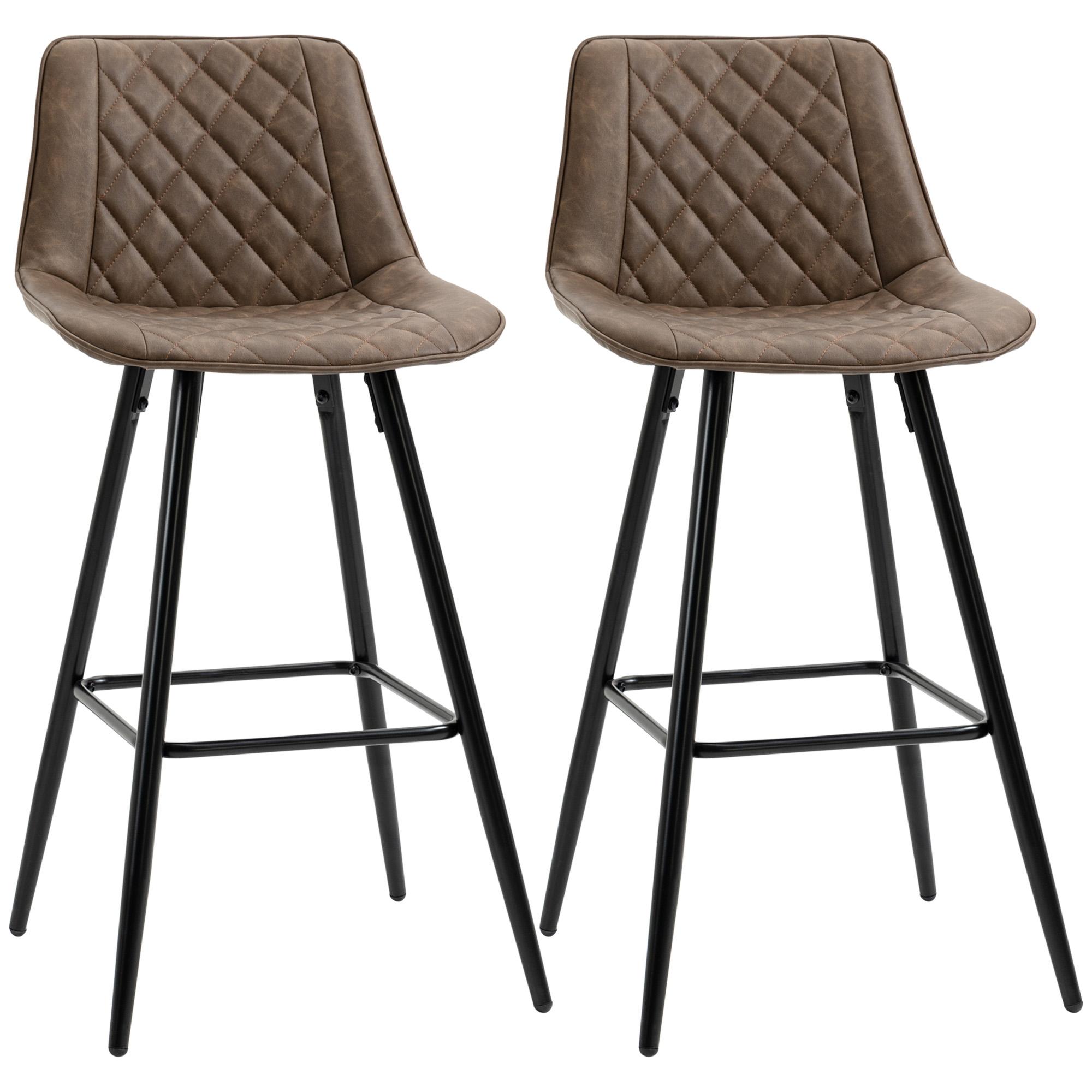 Brown Diamond Quilted Counter Stools, Set of 2, 27.75-in