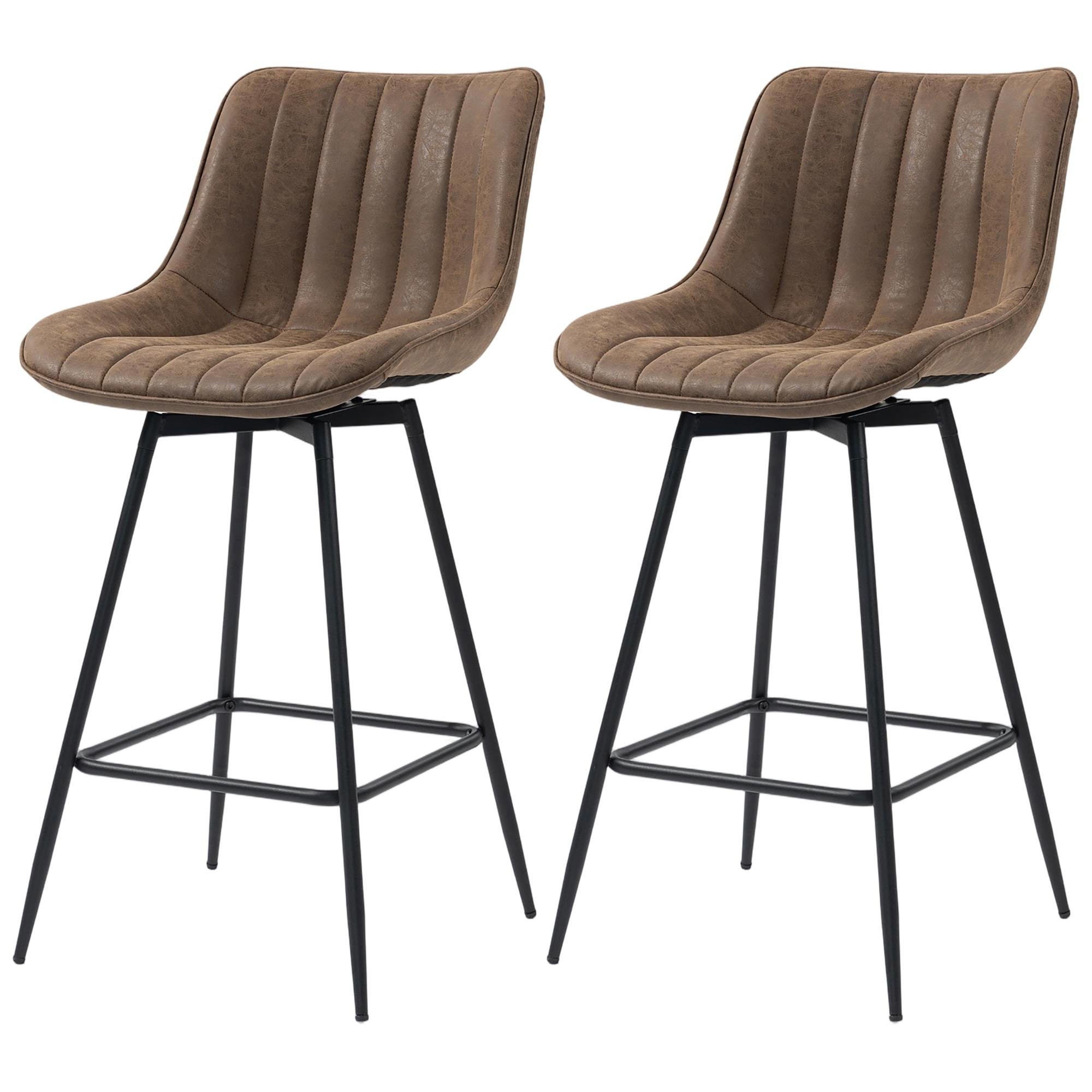 Brown Faux Leather Channel Stools, Set of 2