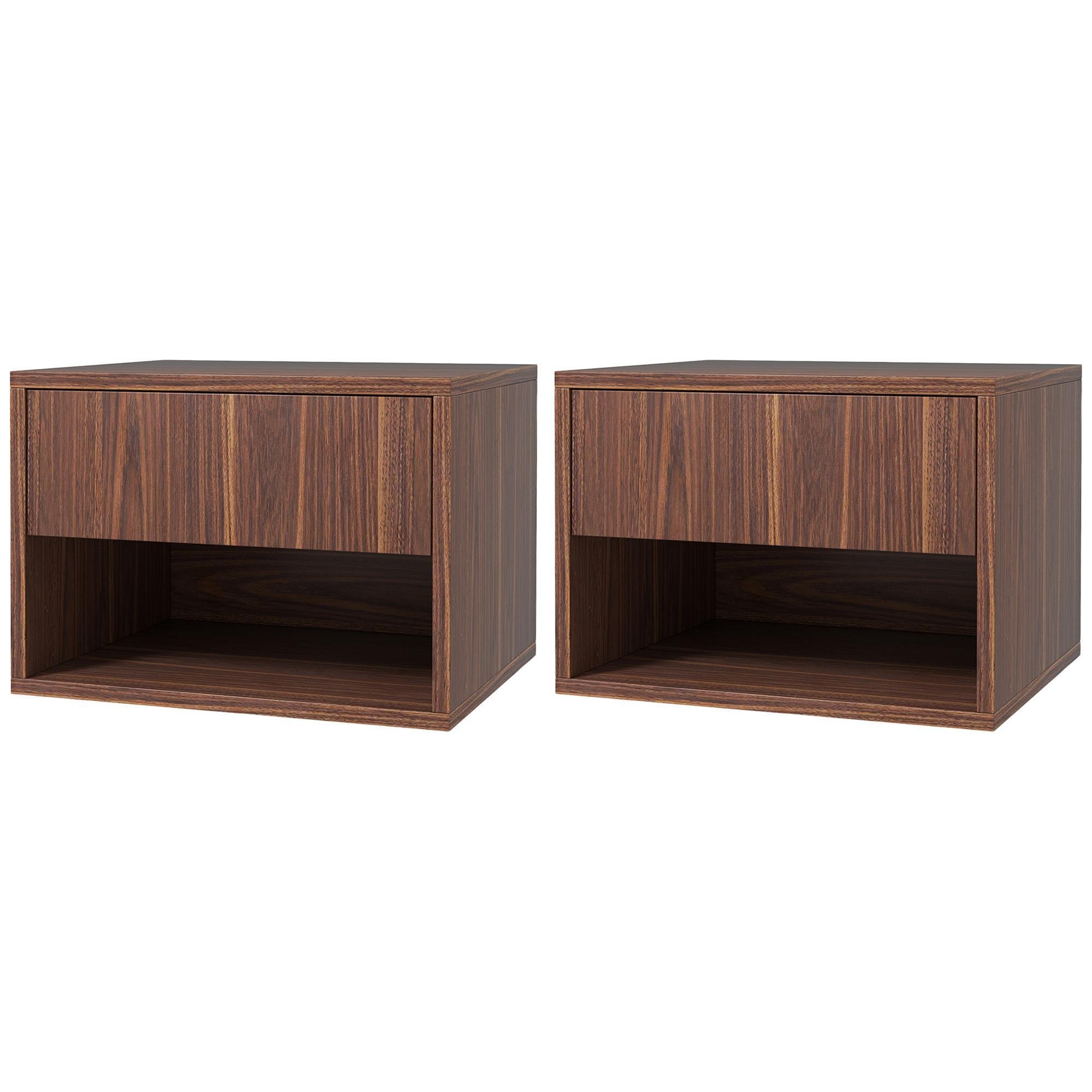 Brown Floating Bedside Tables with Drawer, Set of 2