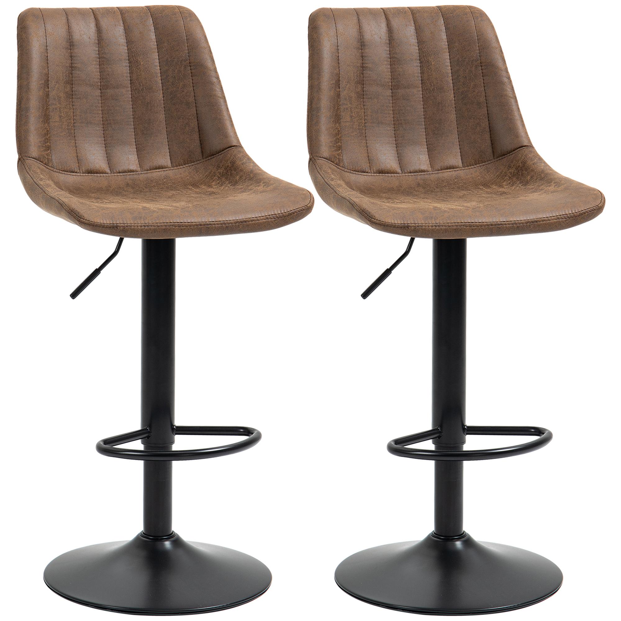 Brown Leathaire Barstools, Adjustable Swivel Set of 2