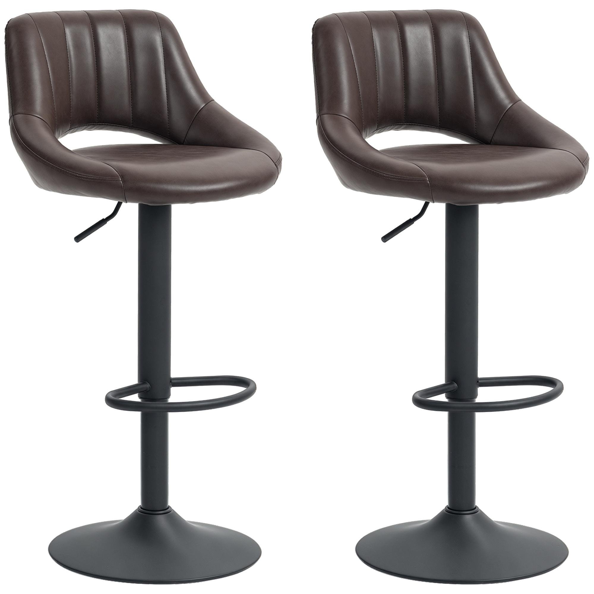 Brown PU Leather Swivel Barstools Set of 2