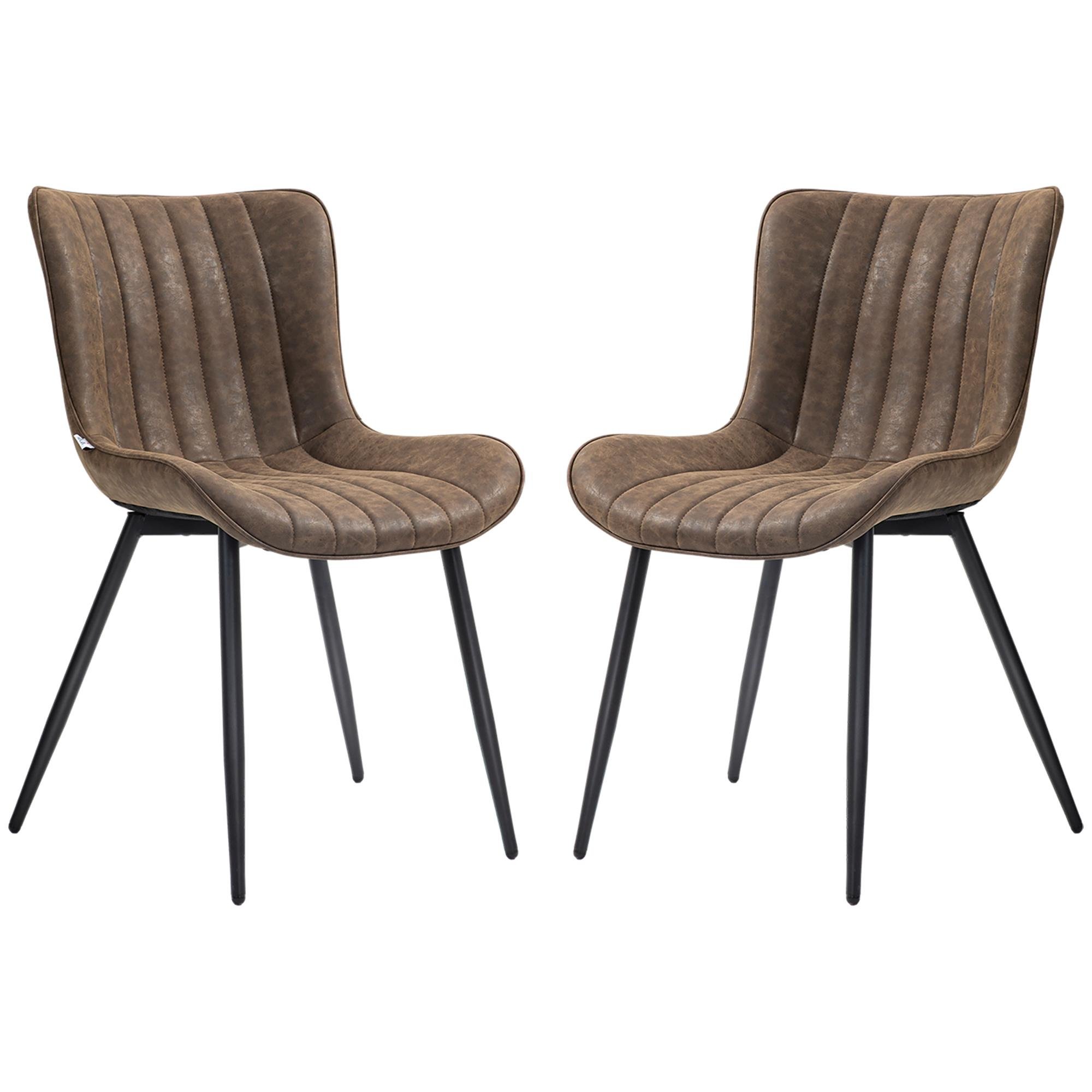 Brown Faux Leather Chairs with Tufted Backrests, Set of 2