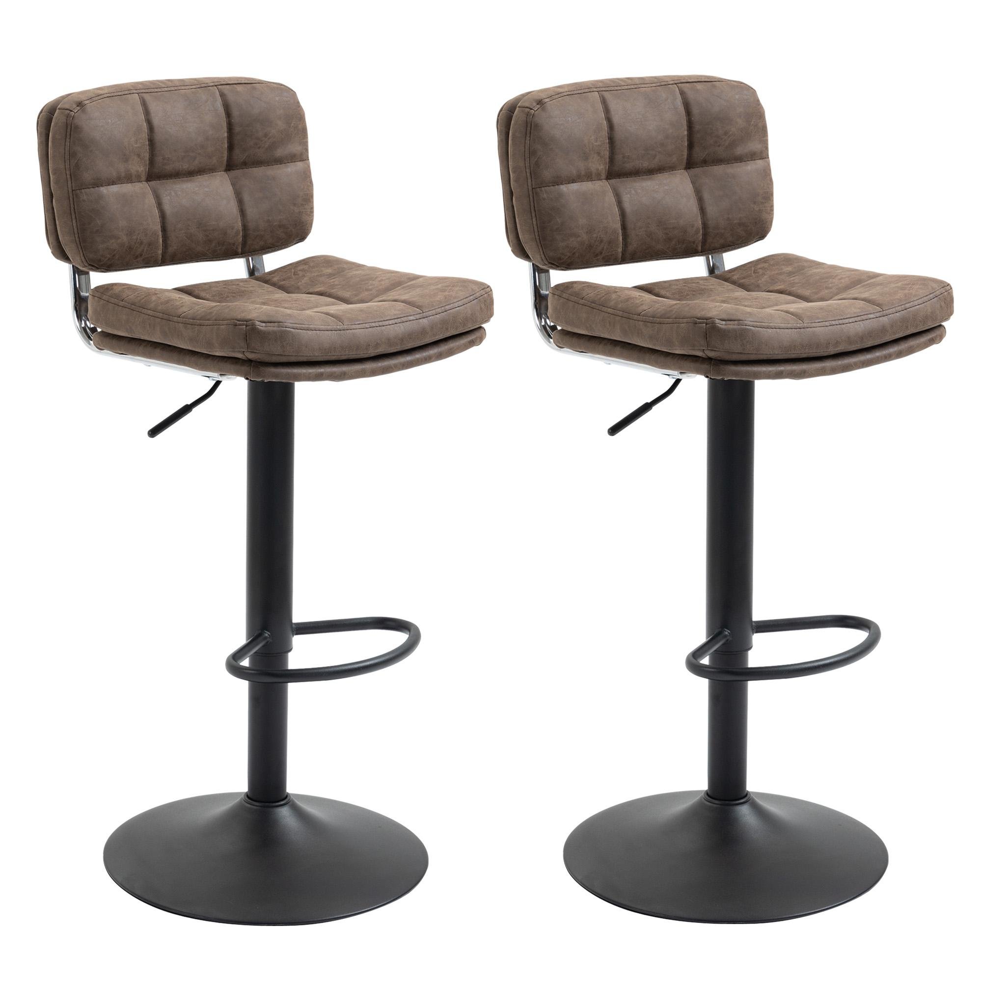 Brown PU Leather Adjustable Stools, Set of 2