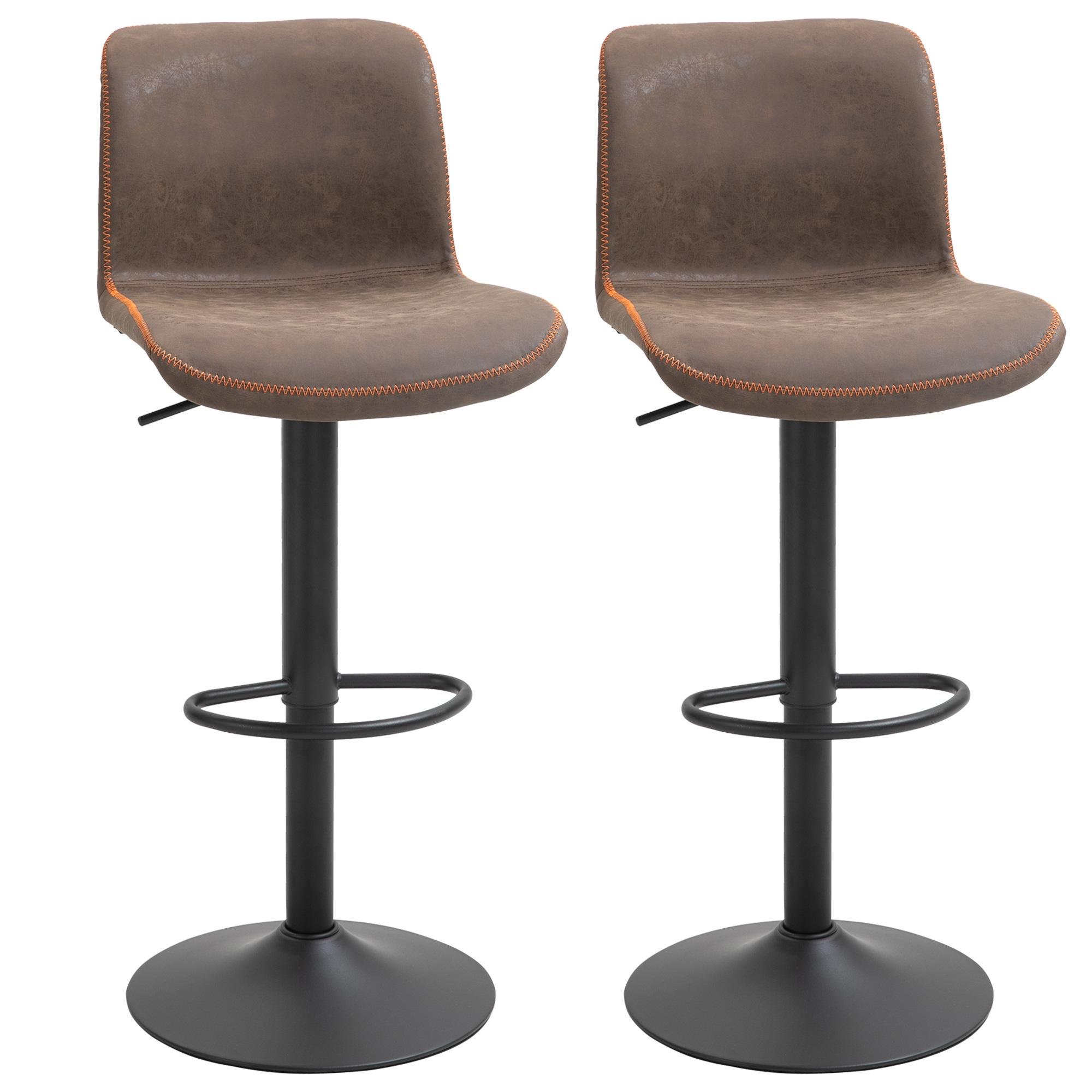 Brown Weathered PU Leather Stools with Adjustable Height