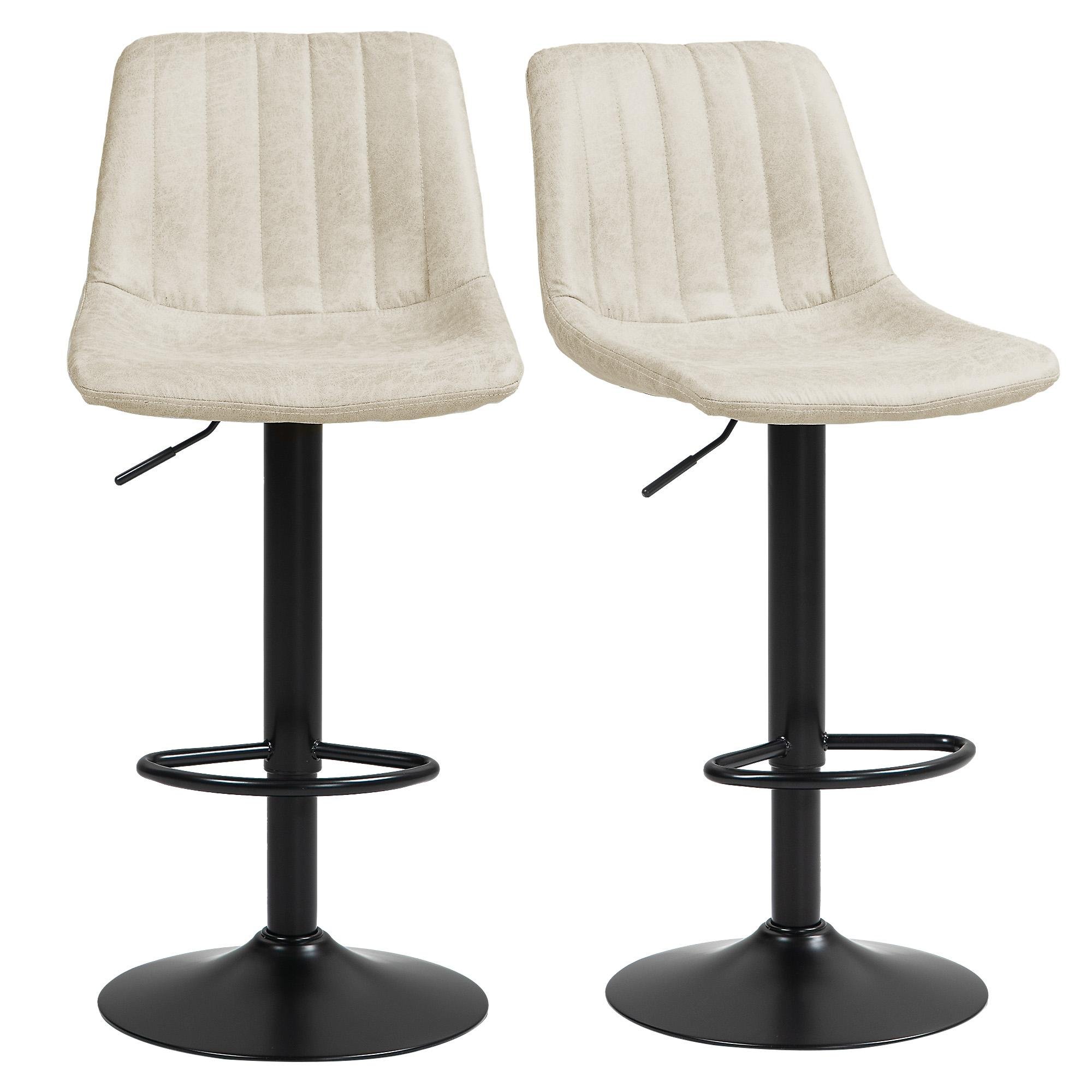 Cream Leathaire Bar Stools with Adjustable Height, Set of 2