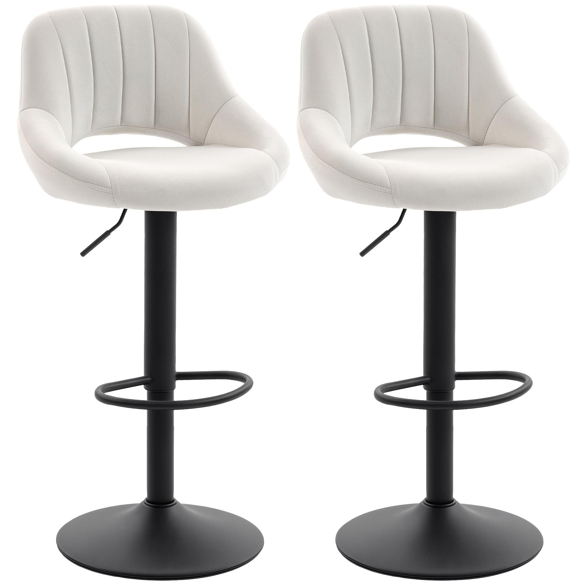 Cream Velvet Swivel Bar Stools, Adjustable Set of 2