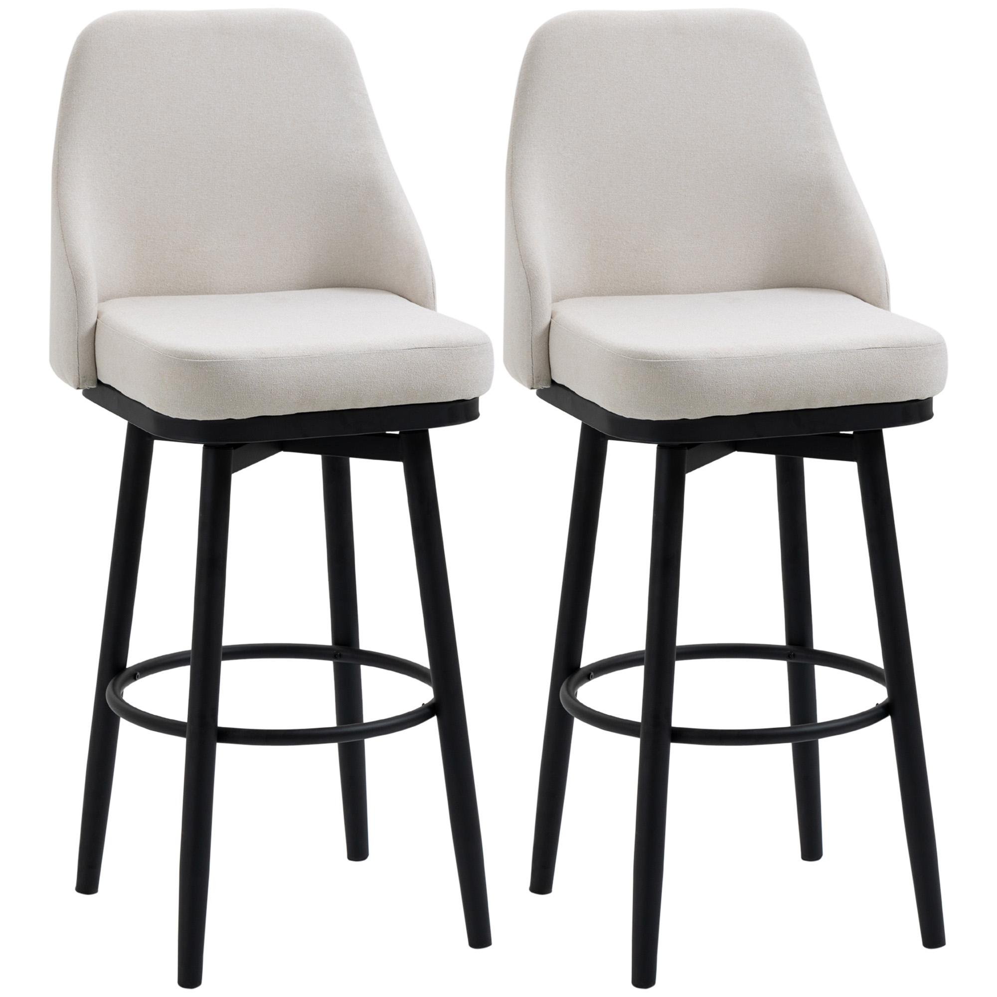 Cream White Steel Bar Stools, Set of 2 with 360° Swivel