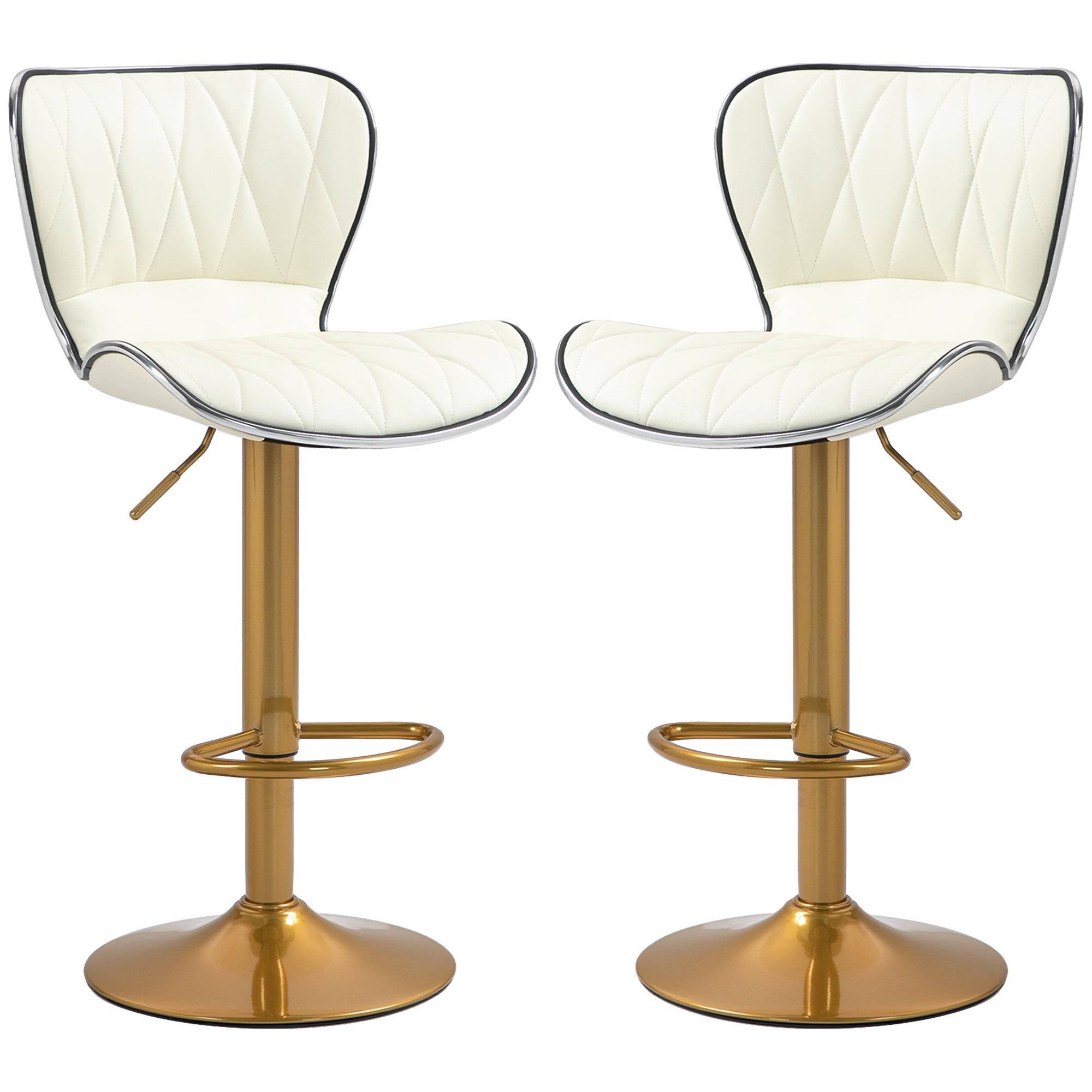 Cream White Gold Bar Stools, Adjustable Set of 2