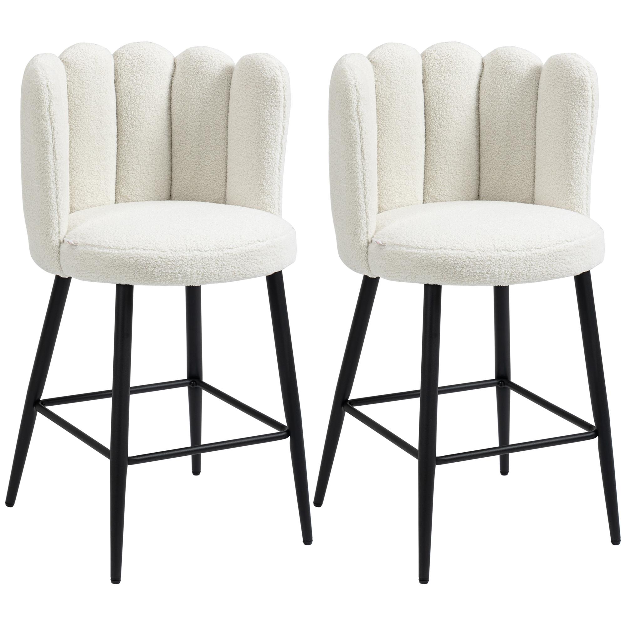 Cream Faux Cashmere Bar Stools, Set of 2 with Back