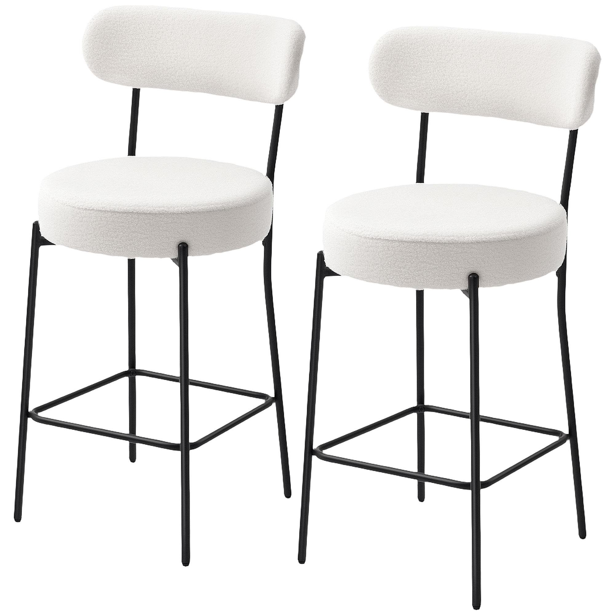 Cream White Sherpa Bar Stools with Backrest