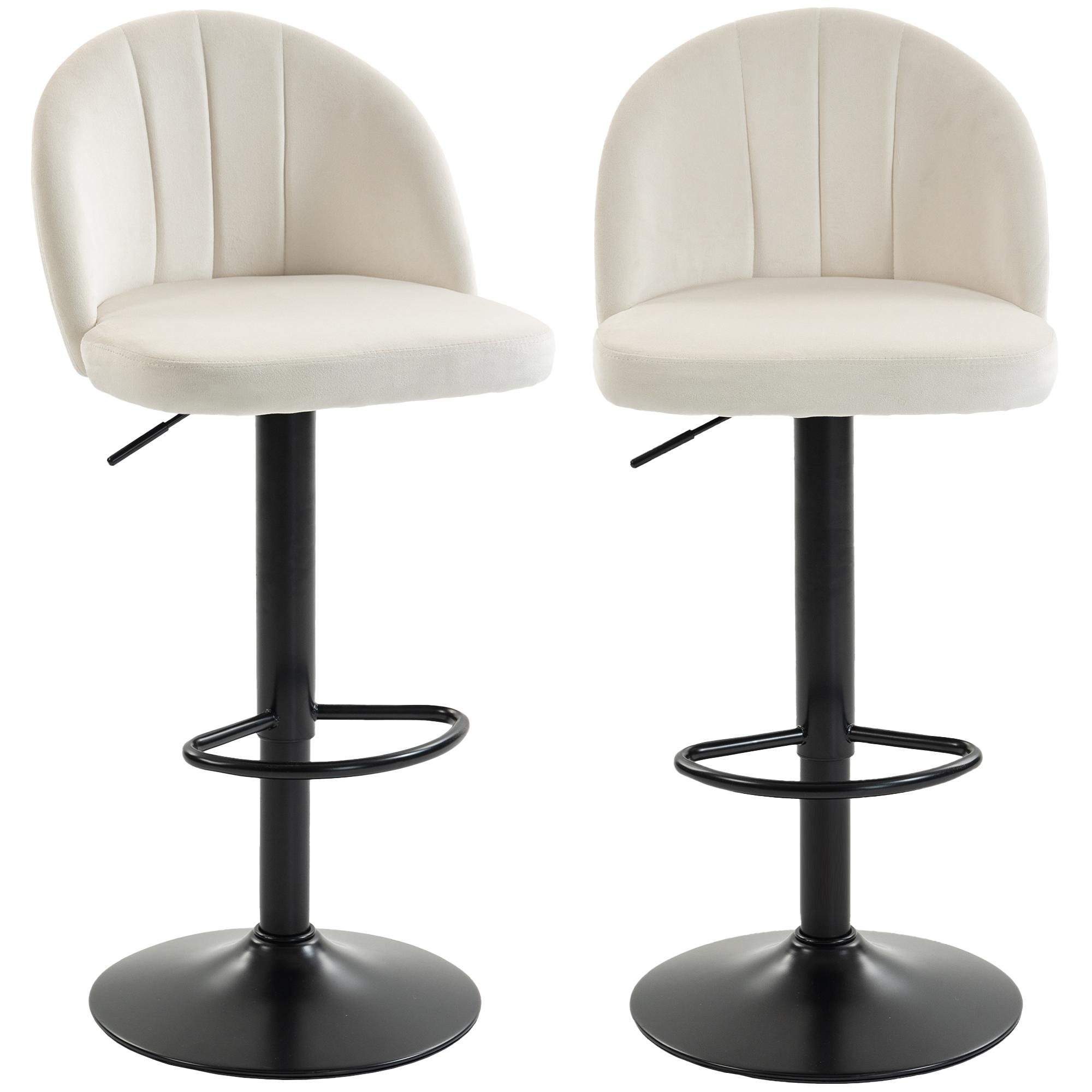 Cream White Swivel Bar Stools with Adjustable Height, Set of 2
