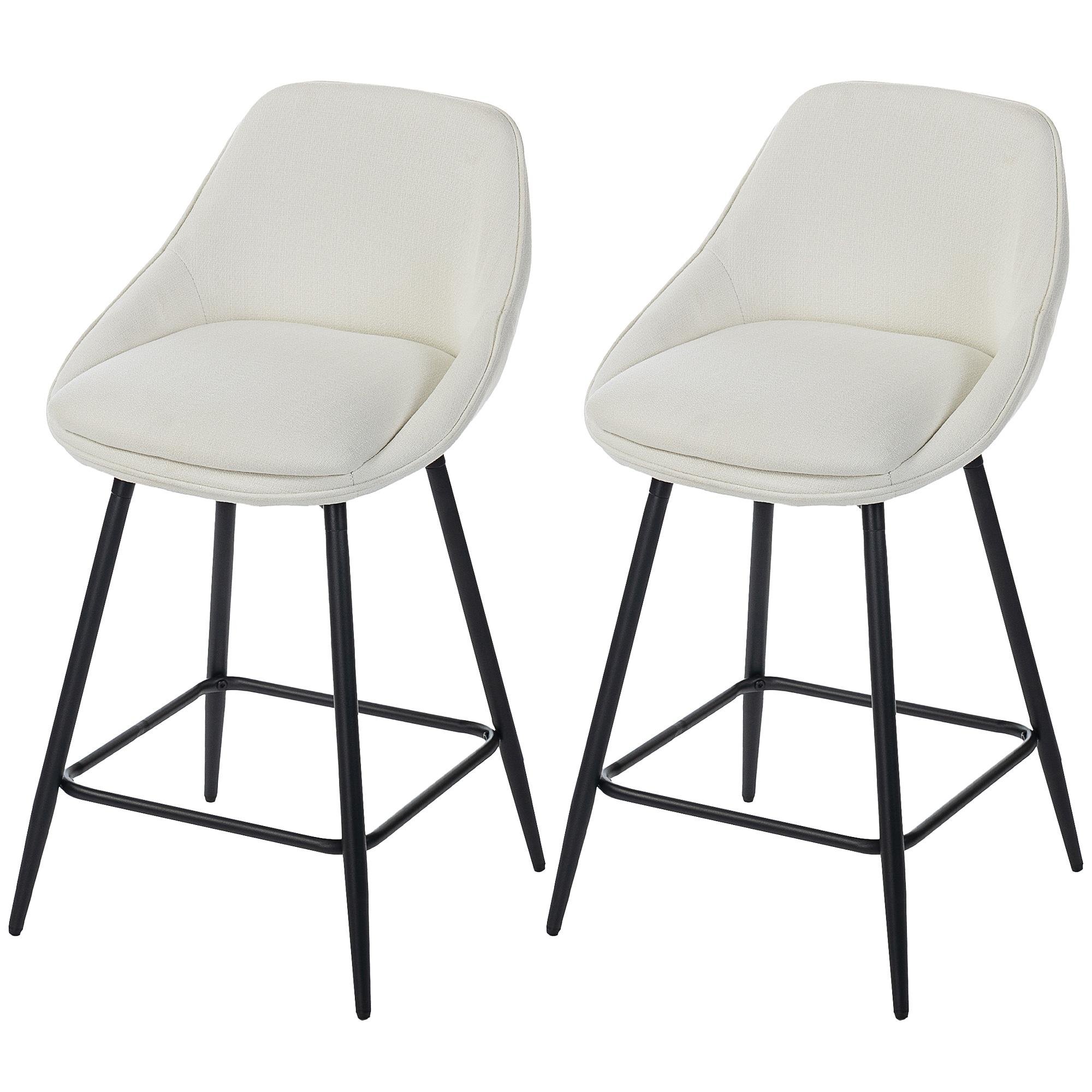 Cream Linen-Look Barstools, 26-Inch Swivel Set of 2