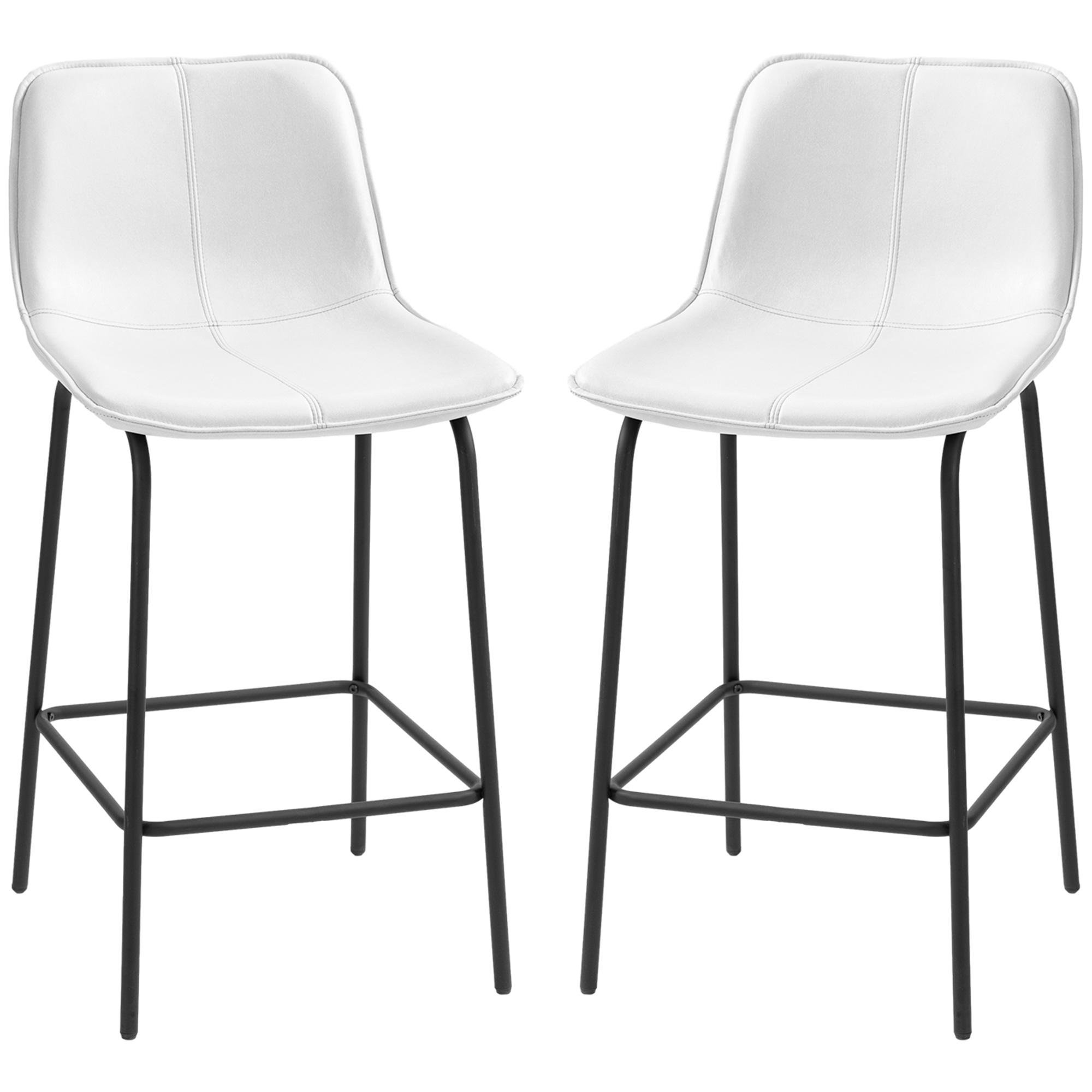 Cream White Microfiber Stools, Set of 2, 26-Inch Counter Height