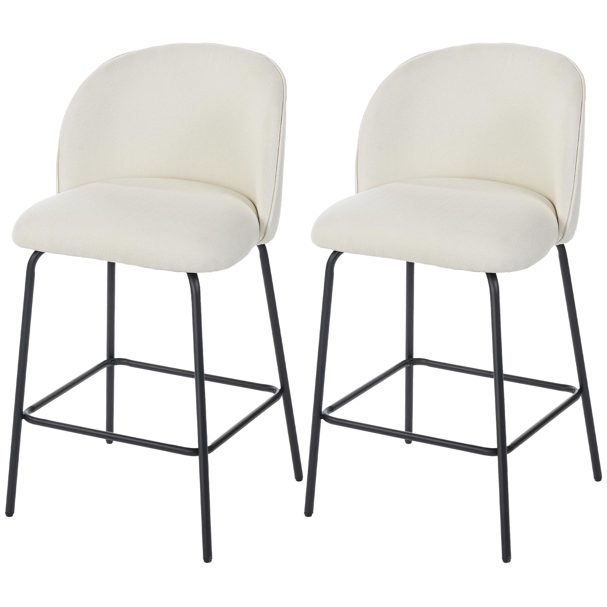 Cream White Upholstered Counter Stools with 26.8 in Seat Height, Set of 2