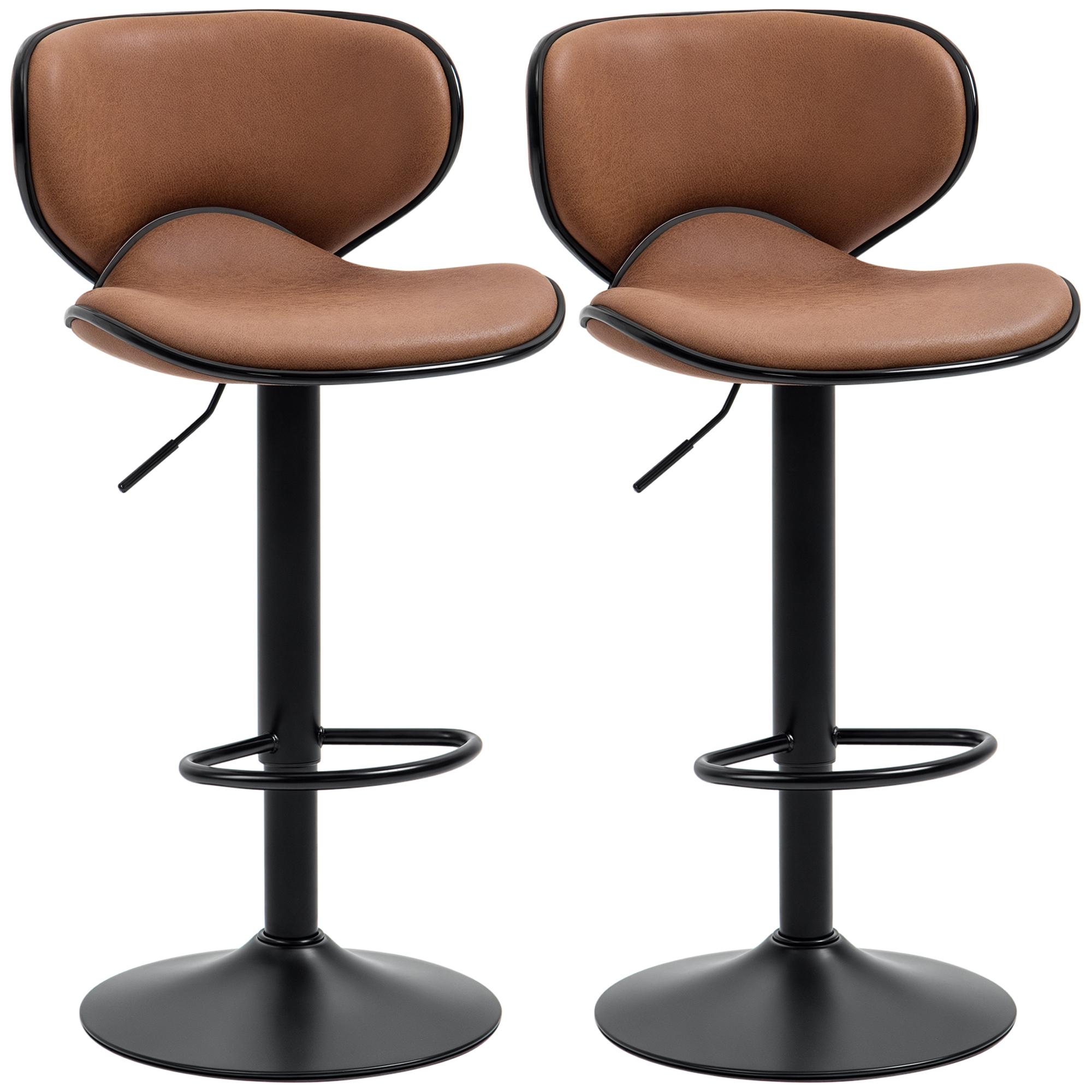 Dark Brown Adjustable Bar Stools with Swivel Seats, Set of 2