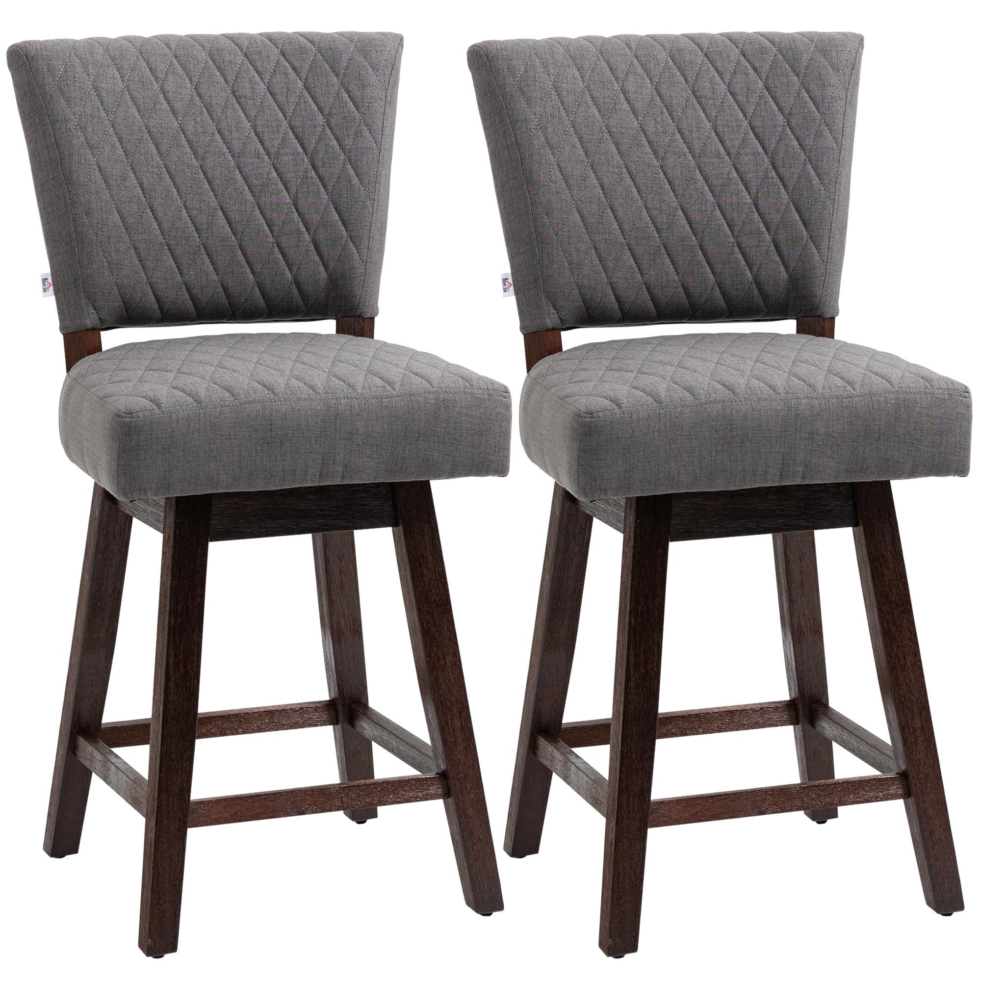 Dark Grey Diamond Swivel Stools with Wood Legs, Set of 2
