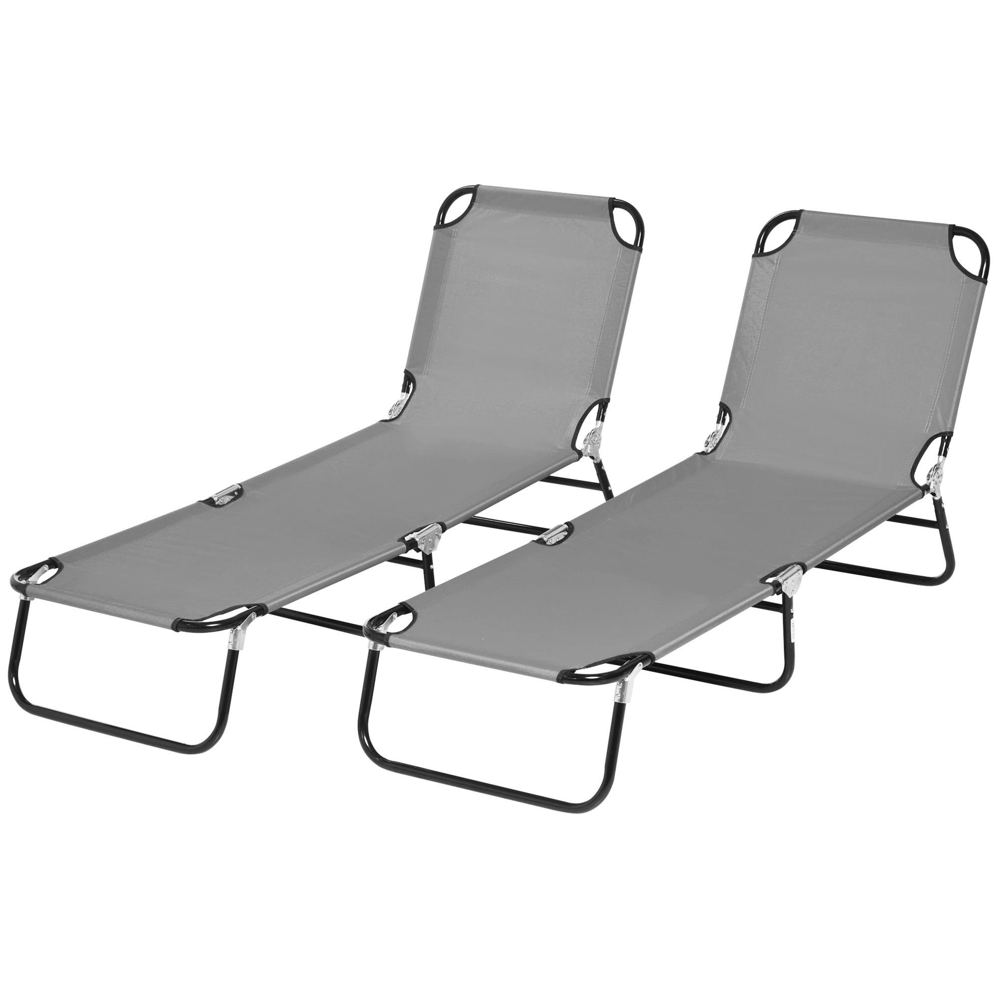 Grey Steel Folding Sun Lounger Set, 5-Position Backrest