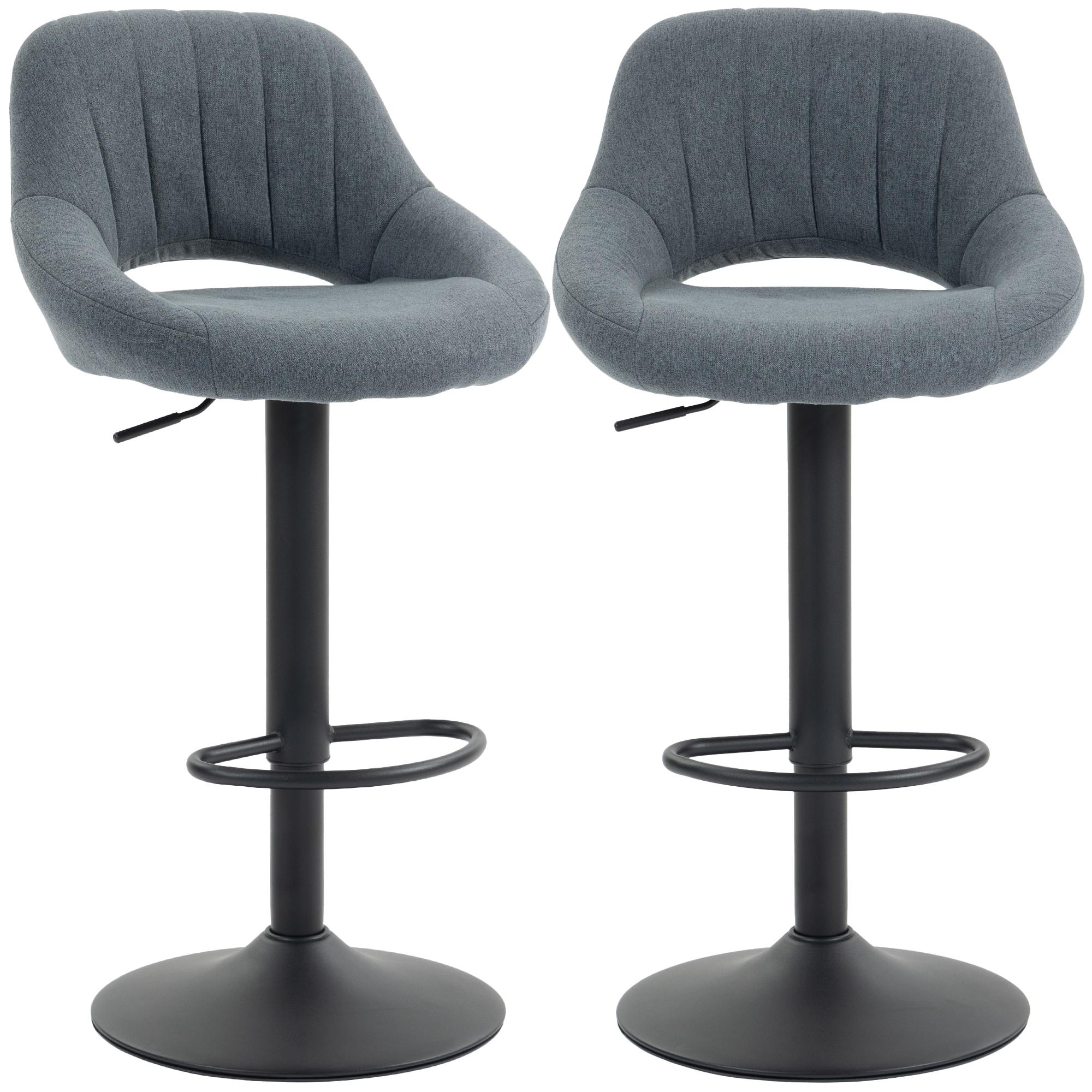 Dark Grey Linen Counter Stools, Adjustable Set of 2